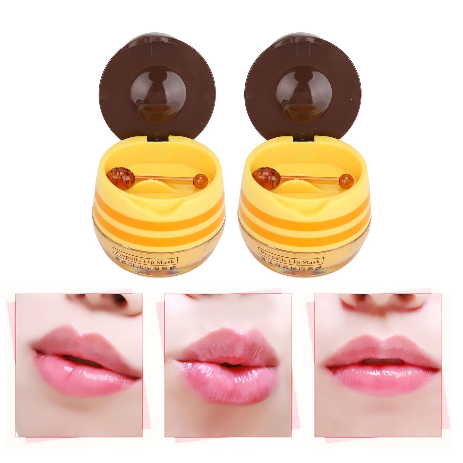 Mascarilla para Dormir de Labios, 2 Piezas de Bálsamo de Abeja, Bálsamo Labial, Tarro de Miel, Propóleos, Mascarilla Hidratante para Labios de Miel, Bálsamo Labial, Hidratante y
