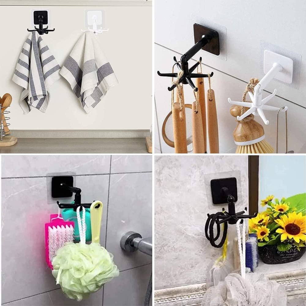 Gancho Plegable Giratorio de 360 Grados,Gancho Giratorio de Cocina de 4 Piezas,Gancho Multiusos para Colgar Utensilios,Gancho Autoadhesivo con 6 Ganchos,Gancho Vertical de 180 Grados (Negro)