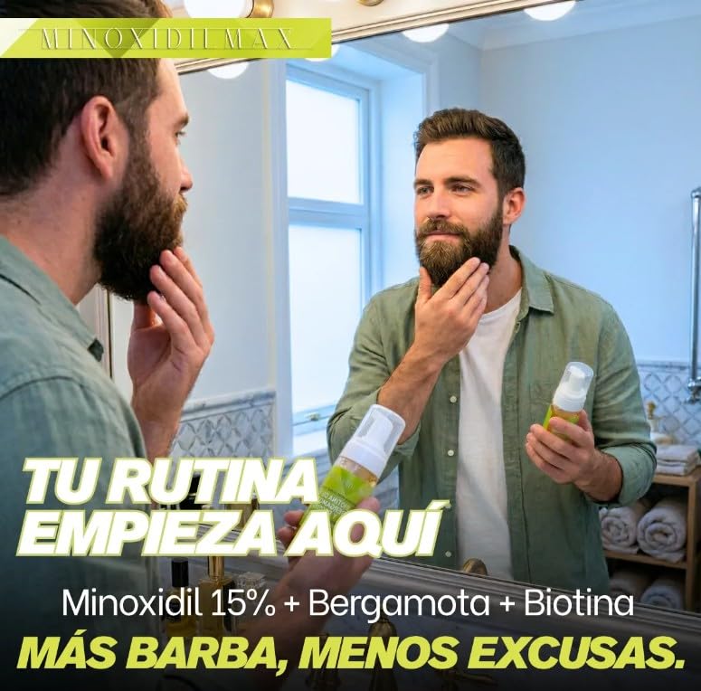 Tratamiento Cosmético en Espuma Minoxidilmax Bergamota con Minoxidil 15% y Biotina para el Crecimiento de Cabello y Barba