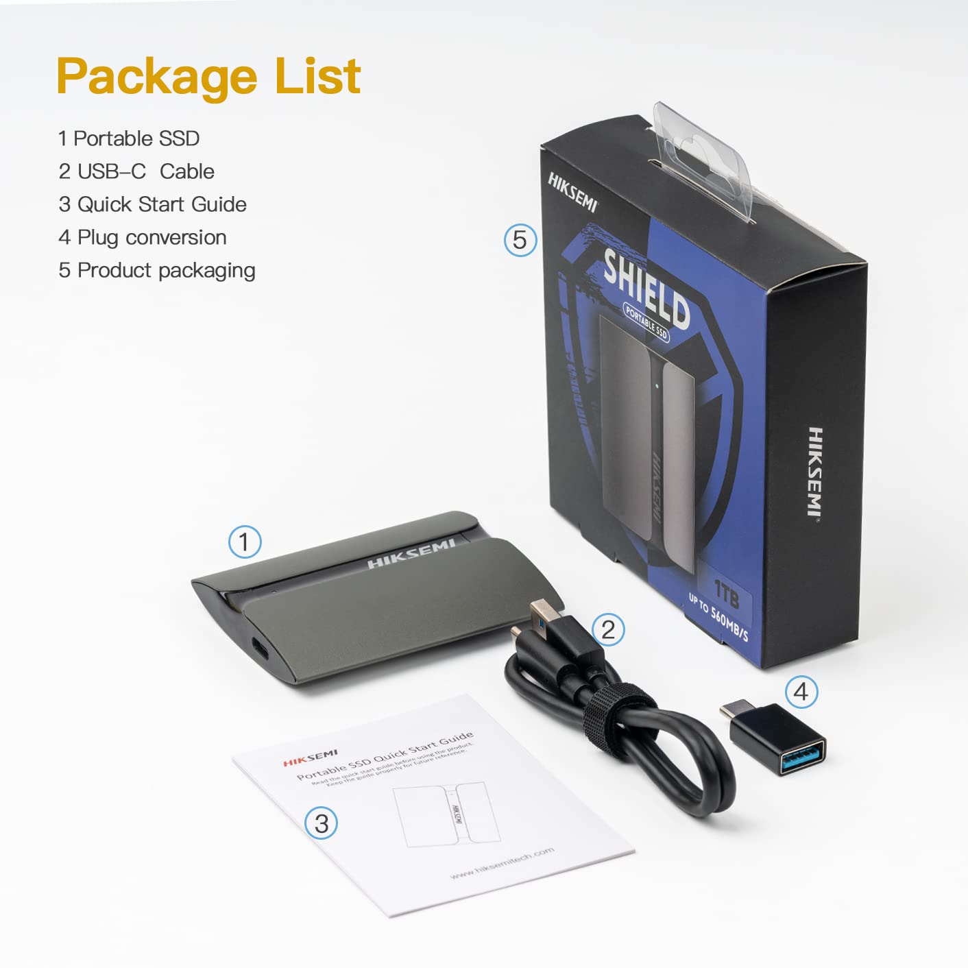 HIKSEMI T300S, SSD Externo Portátil, 1TB, Lectura: 560MB/s, USB 3.2 Tipo C, Compatible con Win/Mac/Android 4.0 para Arriba, Resistente a Caídas y Golpes