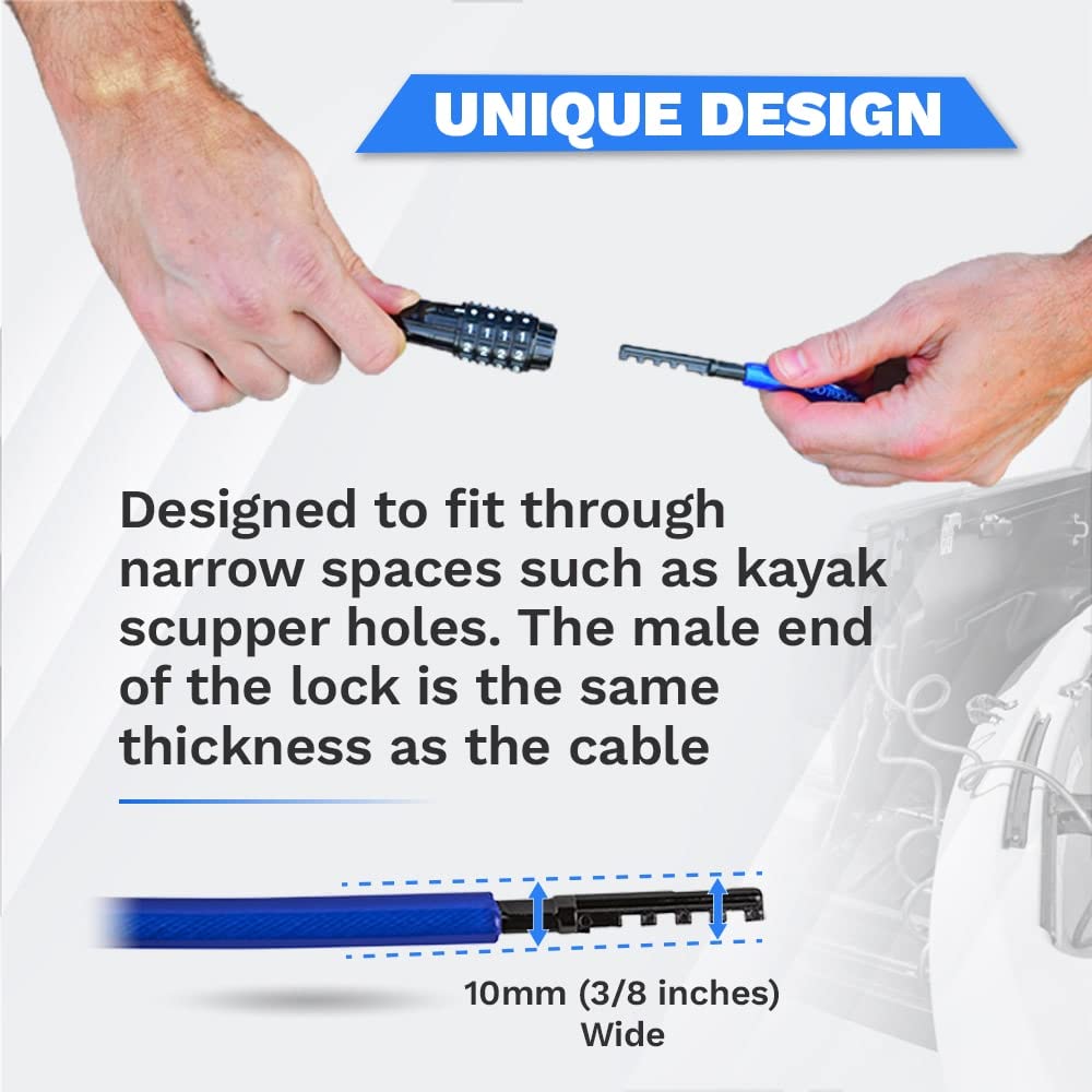 DocksLocks - Candado de cable de seguridad recto resistente a la intemperie (5 pies a 25 pies de longitud) con combinación reiniciable, protección antirrobo para kayak, bicicleta, paddleboard,