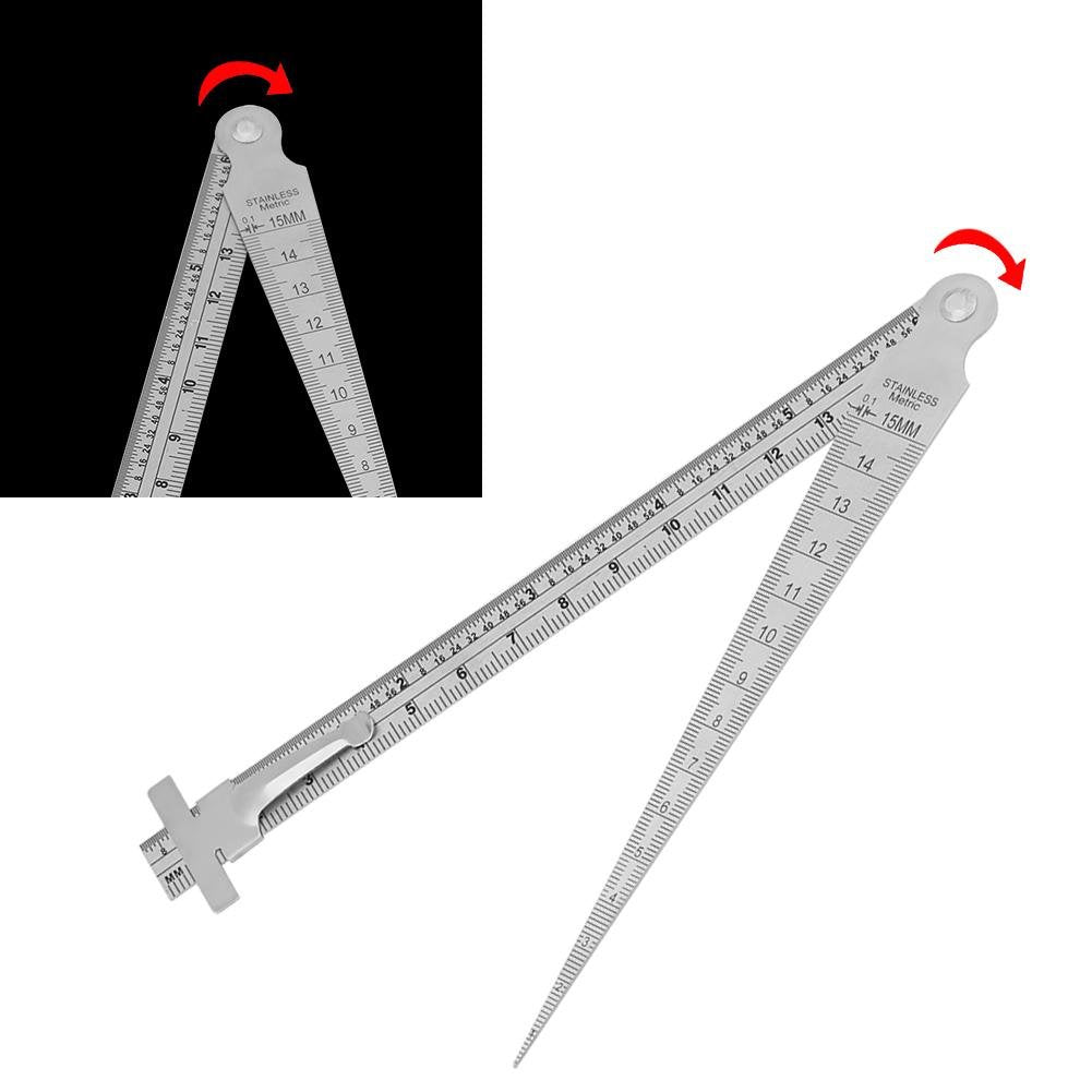 Calibrador cónico Profundidad del orificio de separación Medidor 3 en 1, Escala de apertura Medidor de acero inoxidable de 0,3 mm-15 mm, Medidor de separación de la cuña métrica de 0,1-15 mm, Regla d