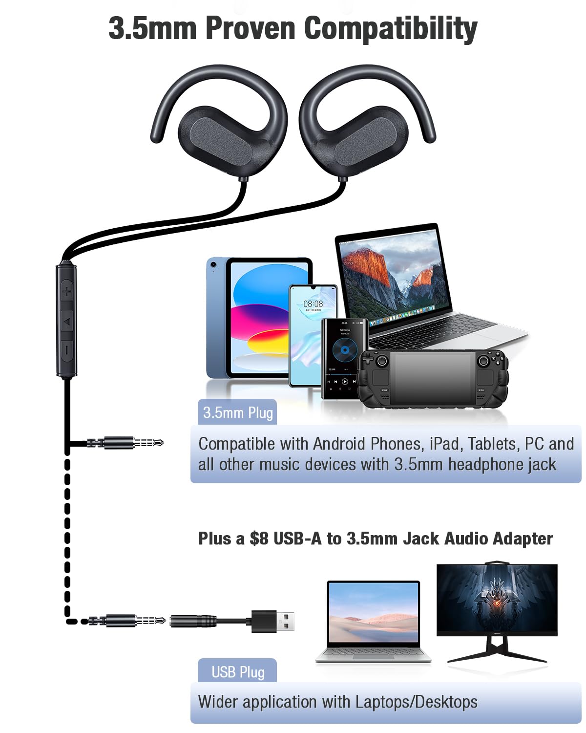 Auriculares Abiertos con Cable QOEKUEY Negro con Micrófono y Controles en Línea para Smartphones y Computadoras