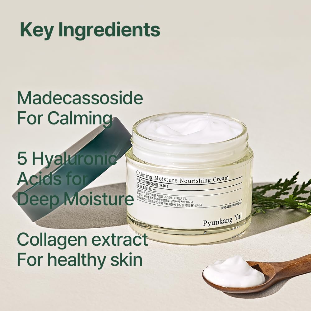 Pyunkang Yul Calming Moisture Nourishing Cream for Glow, Elasticity with Collagen, Niacinamide; Strong Face Moisturizer with Ceramides, Hyaluronic Acid; Skin Soothing with CICA, Tea Tree 1.69 fl.oz