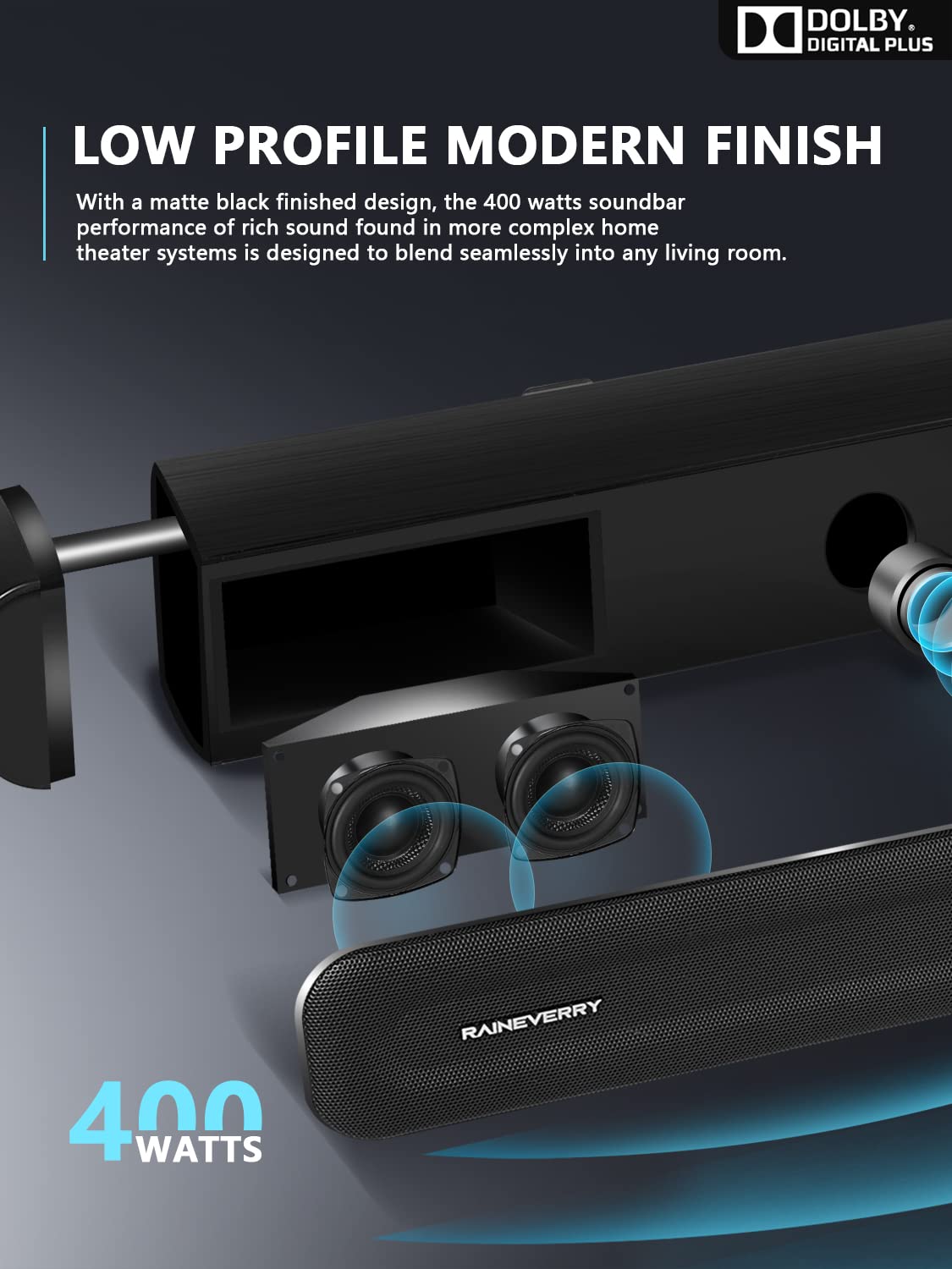 Barra de sonido envolvente de 5.1 CH con audio Dolby, barras de sonido para TV, subwoofer inalámbrico y altavoz trasero, Dolby Digital Plus, Bluetooth 5.0, sistema de sonido envolvente para cine en casa, televisores 4K y HD | HDMI y óptico