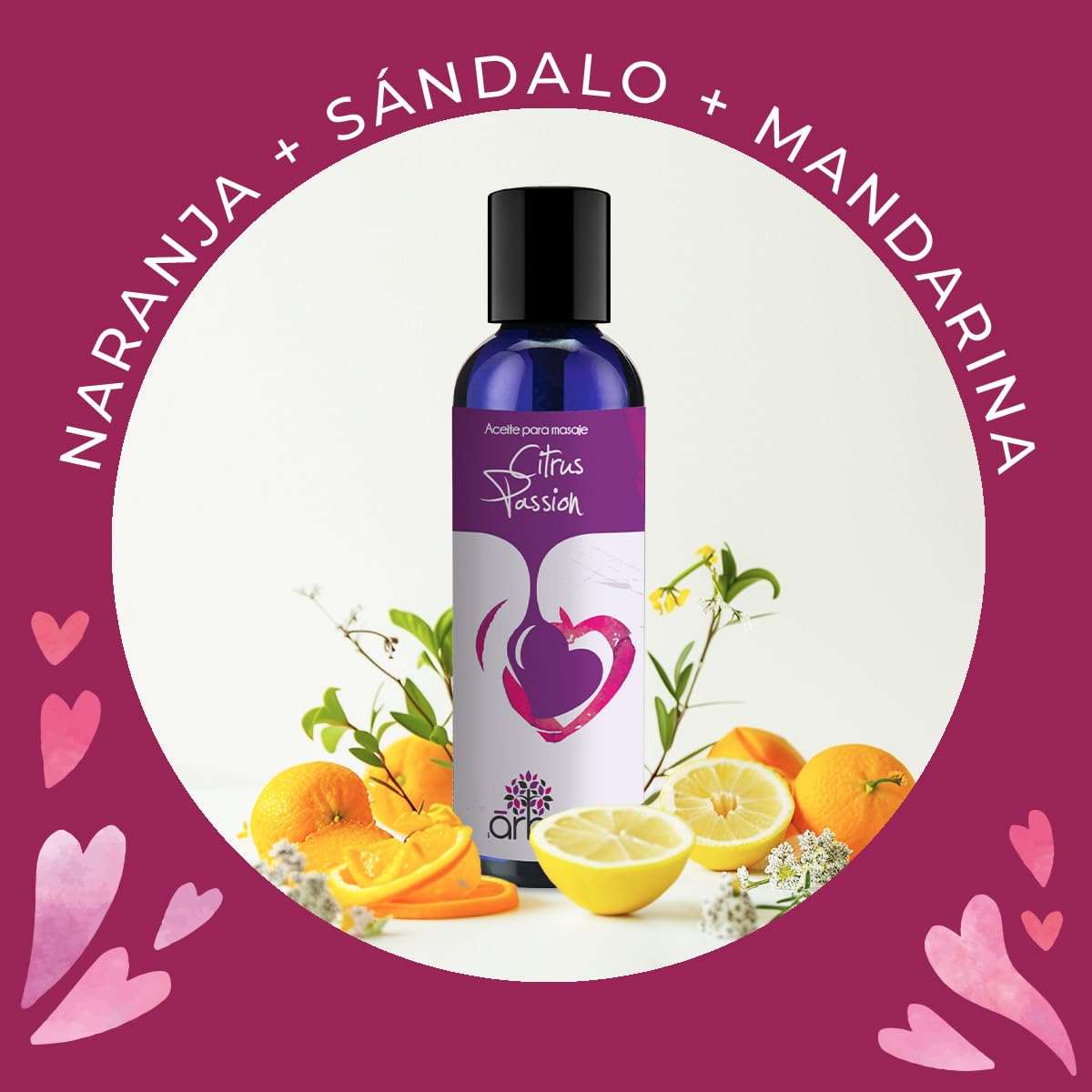 Aceites para Masaje Árbora LOVE TRIO Citrus Passion Floral Romance Sensual Spa Aromaterapia 90ml
