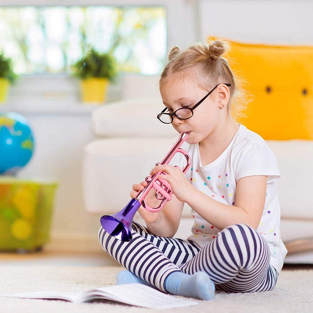 ArtCreativity - Juego de 5 trompetas metálicas de 13 pulgadas, divertidos instrumentos musicales de plástico para fiestas y eventos, juguetes musicales para niños, regalos geniales para fiestas de