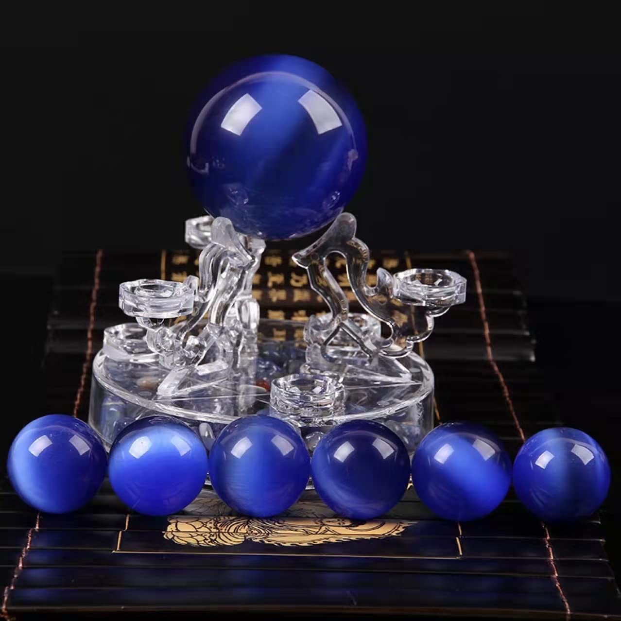 Bolas artificiales de vidrio de ojo de tigre de gato azul real de 1.5 pulgadas, bolas de salud chinas de cuarzo curativo para terapia de manos, alivio del estrés y ejercicio de dedo y muñeca con bolsa de transporte (embalada en caja) M42
