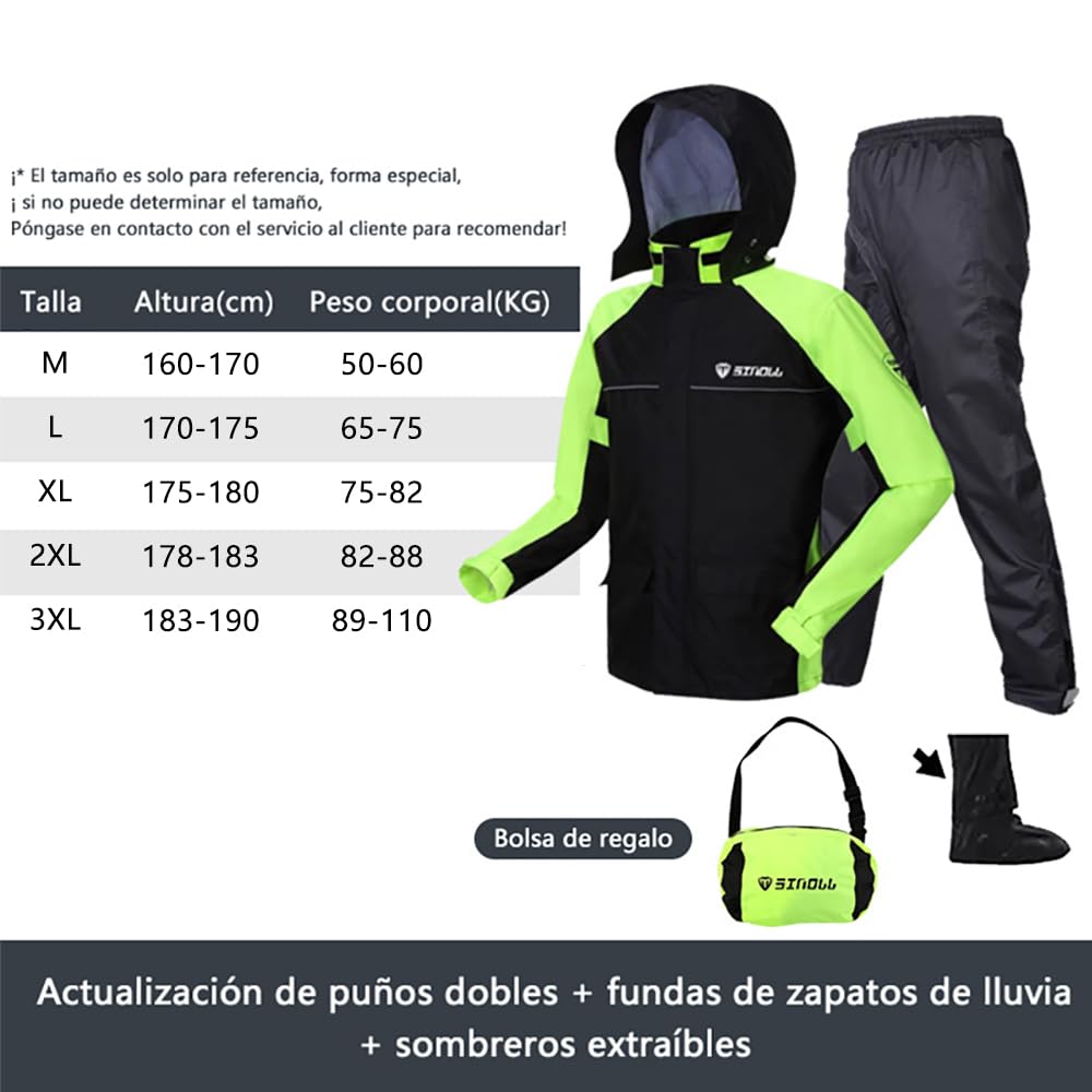 Traje Impermeable SINOLL Reflectante Motocicletas Unisex Con Fundas Zapatos Ocultas