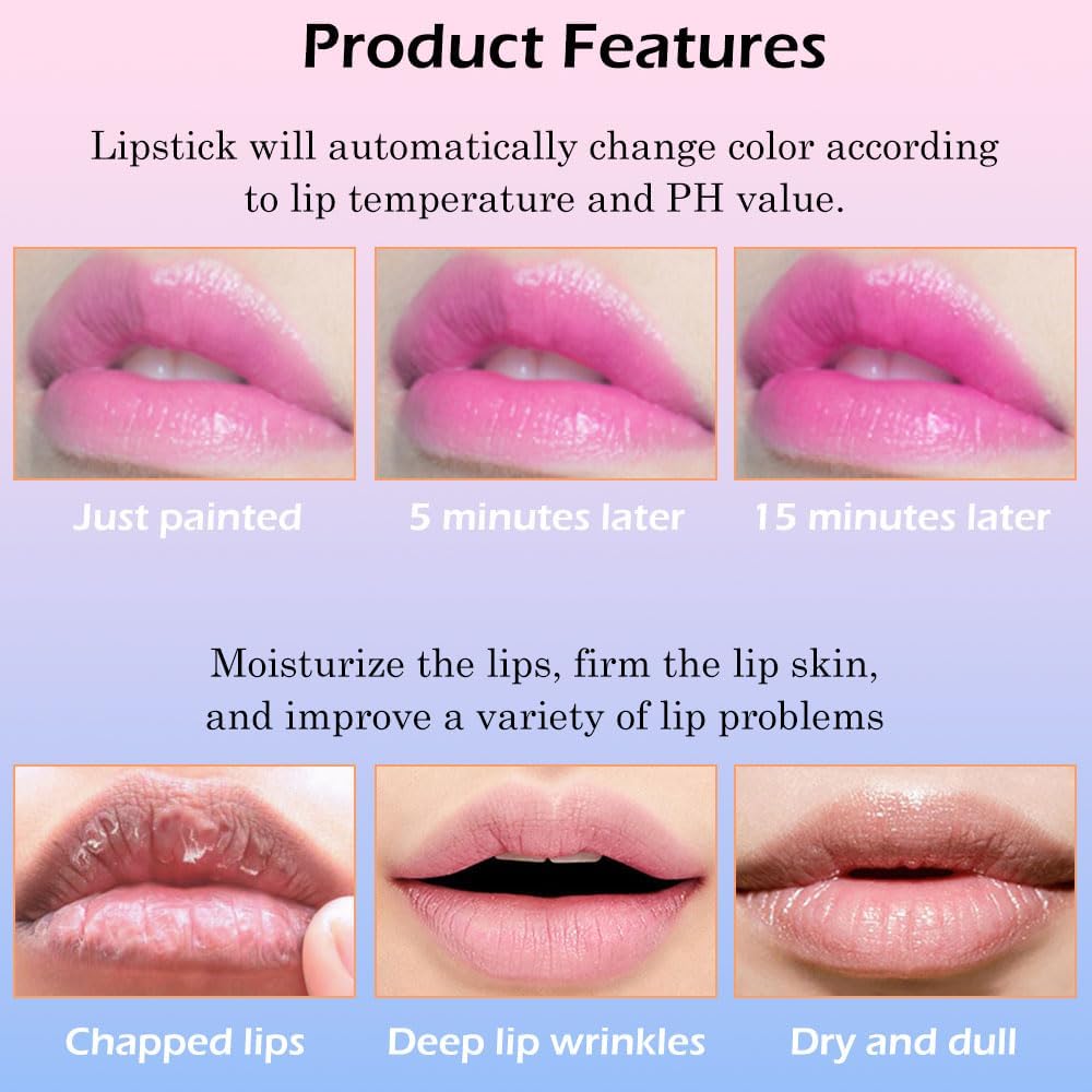 Bálsamo labial que cambia de color, Lápices Labiales mágico que cambia de color, Brillos Labiales teñido, labial hidratante impermeable de larga duración para mujeres (C)