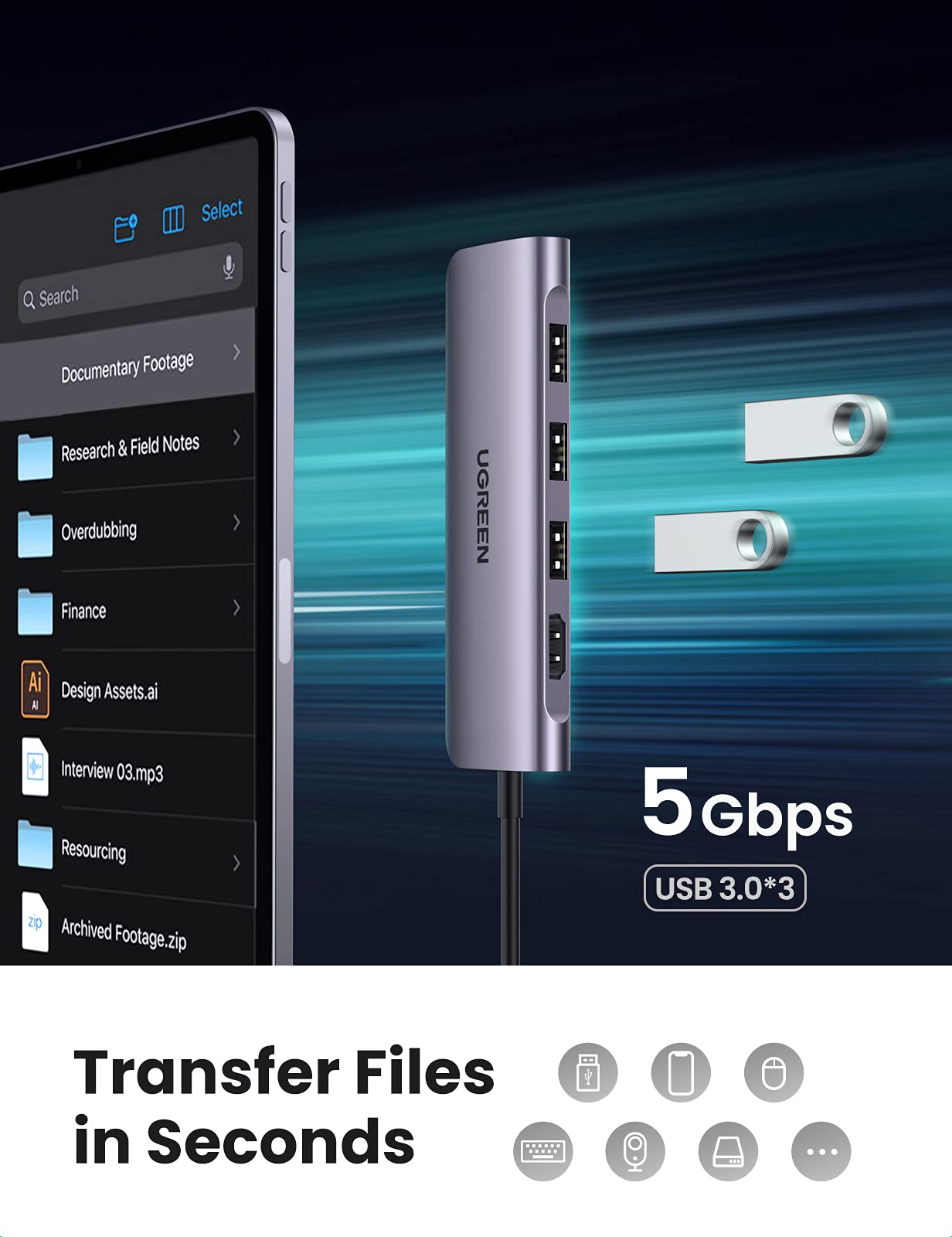 Adaptador USB C UGREEN 6 en 1 Plata Compatible con iPad Macbook iMac XPS iPhone
