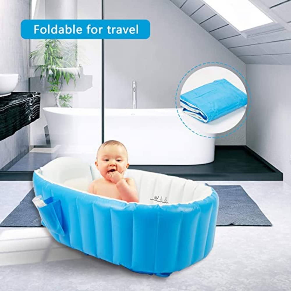 Bañera Inflable de Viaje Antideslizante para Bebé Mini Piscina Azul