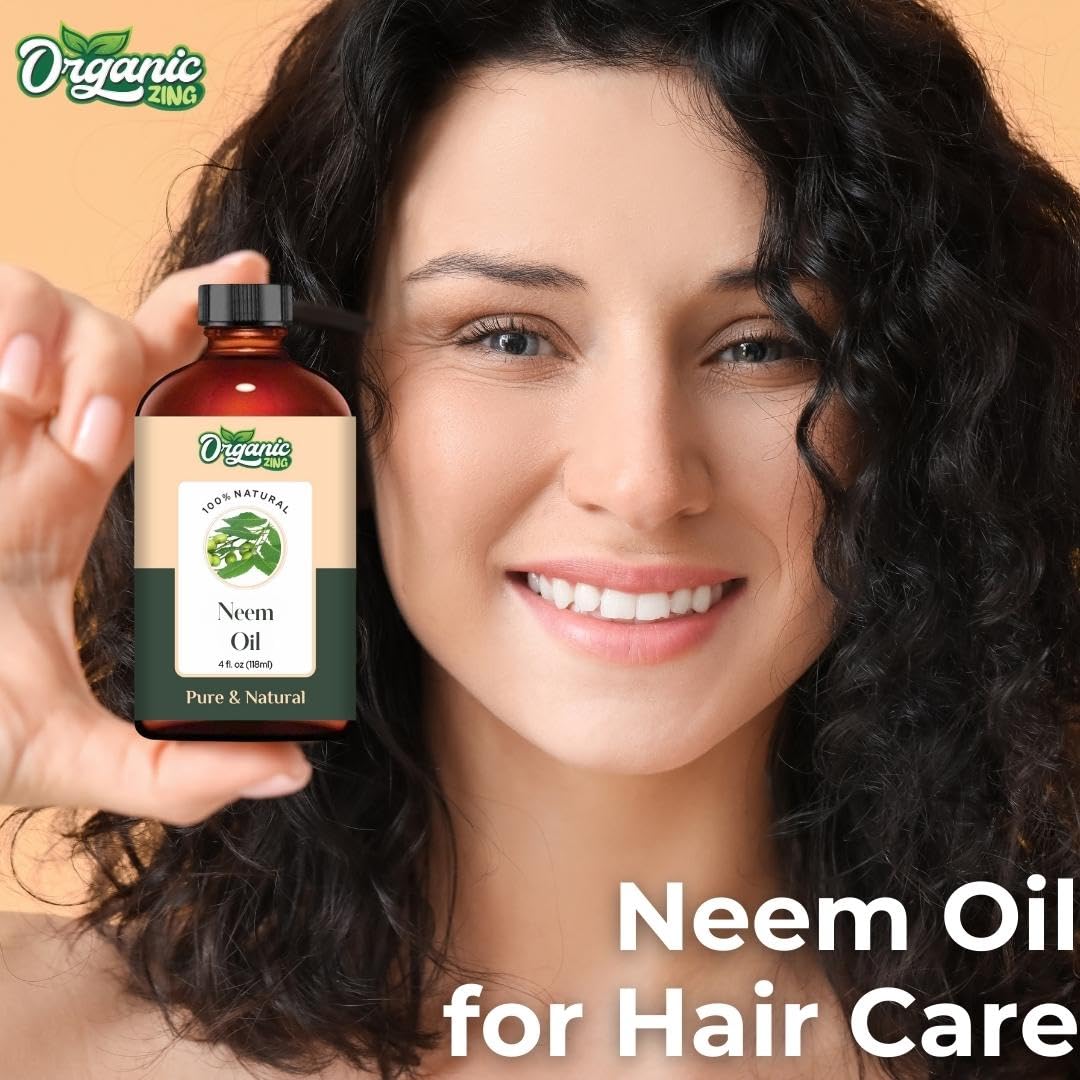 Organic Zing Neem (Azadirachta Indica) Oil | Pure & Natural Carrier Oil for Skin Care & Hair Care - 118ml/3.99fl oz