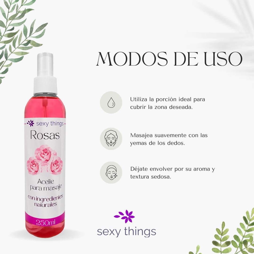 Aceite para Masaje Corporal Sexy Things Rosas con Aroma e Ingredientes Naturales