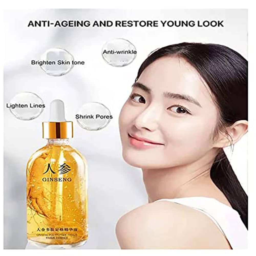 JitEm Ginseng Gold Polypeptide Anti-Ageing Essence, Ginseng Gold Anti Aging Moisturizer Face Serum, Ginseng Essential Oil, for Tightening Sagging Skin Reduce Fine Lines (A)