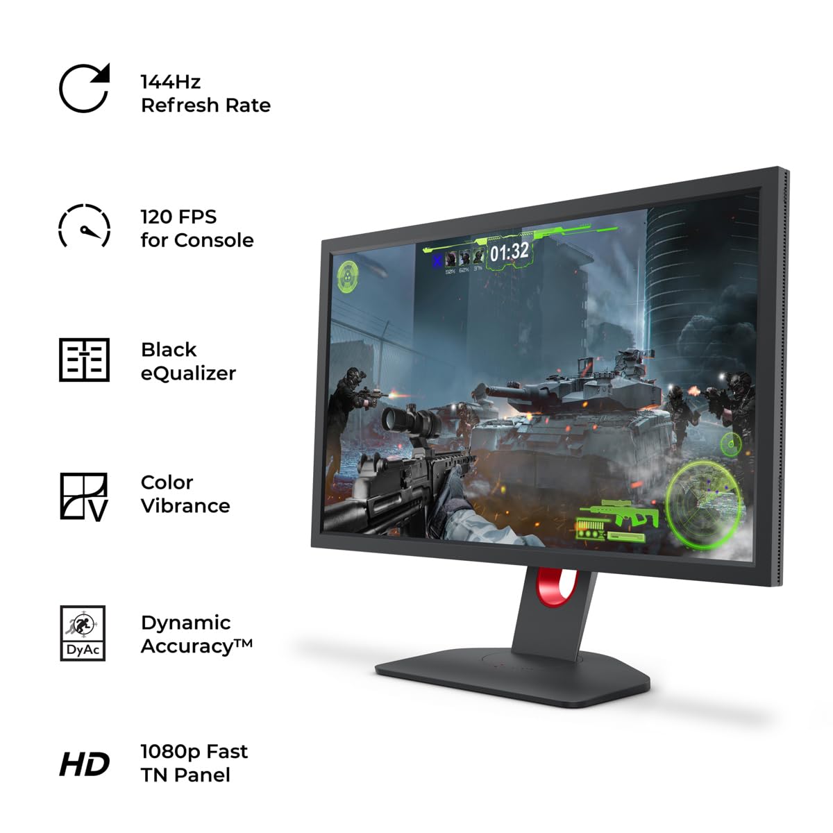 BenQ Zowie XL2411K - Monitor para juegos (24 pulgadas, 144 Hz, 1080P, base más pequeña, soporte ergonómico, ajuste XL para compartir, menú rápido personalizable, DyAc, 120 Hz, compatible para PS5 y Xbox series X