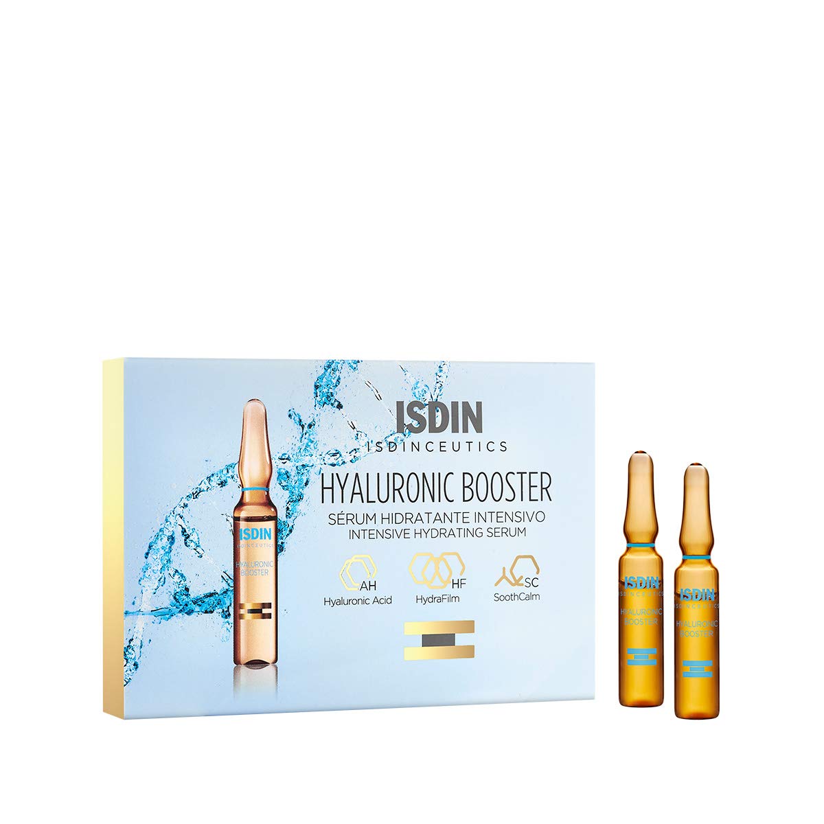 Isdinceutics Hyaluronic Booster, Sérum hidratante y calmante intensivo con ácido hialurónico, 5 ampolletas + Woman Higiene Intima, Gel de baño higiene íntima de uso diario 200ml