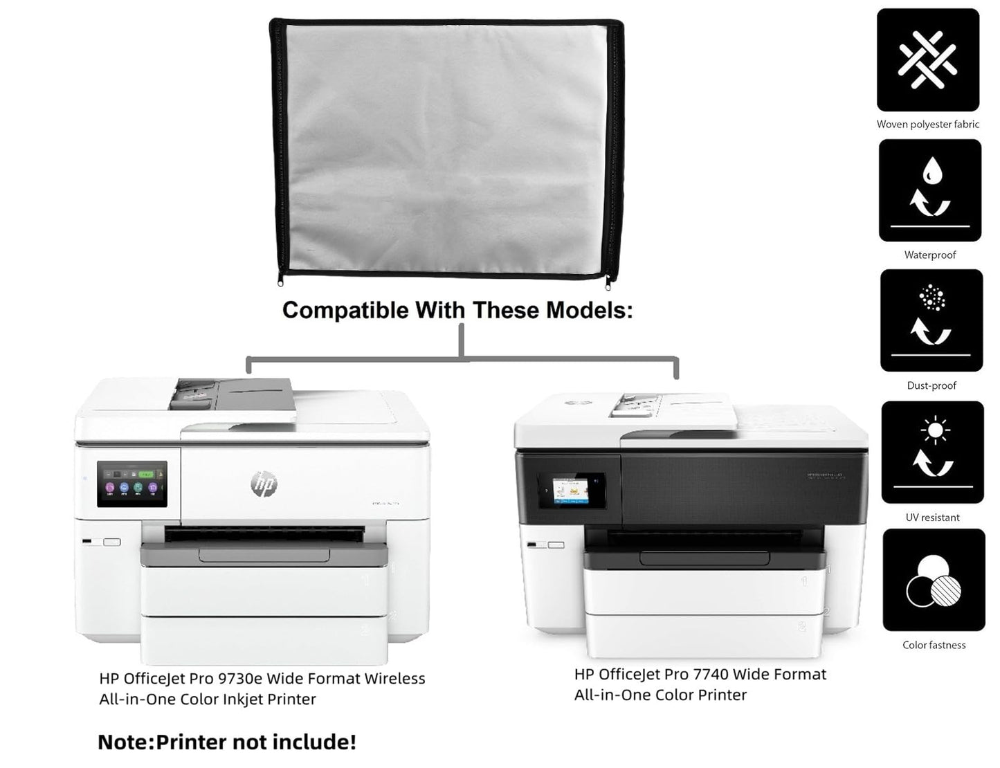 Impresora impermeable resistente al polvo para HP OfficeJet Pro 9730e/7740 de formato ancho inalámbrico todo en uno impresora de inyección de tinta a color (gris plateado)