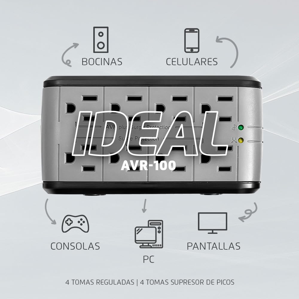 Regulador de Voltaje Vorago AVR-100 Negro Protección contra Sobretensiones Montaje en Pared