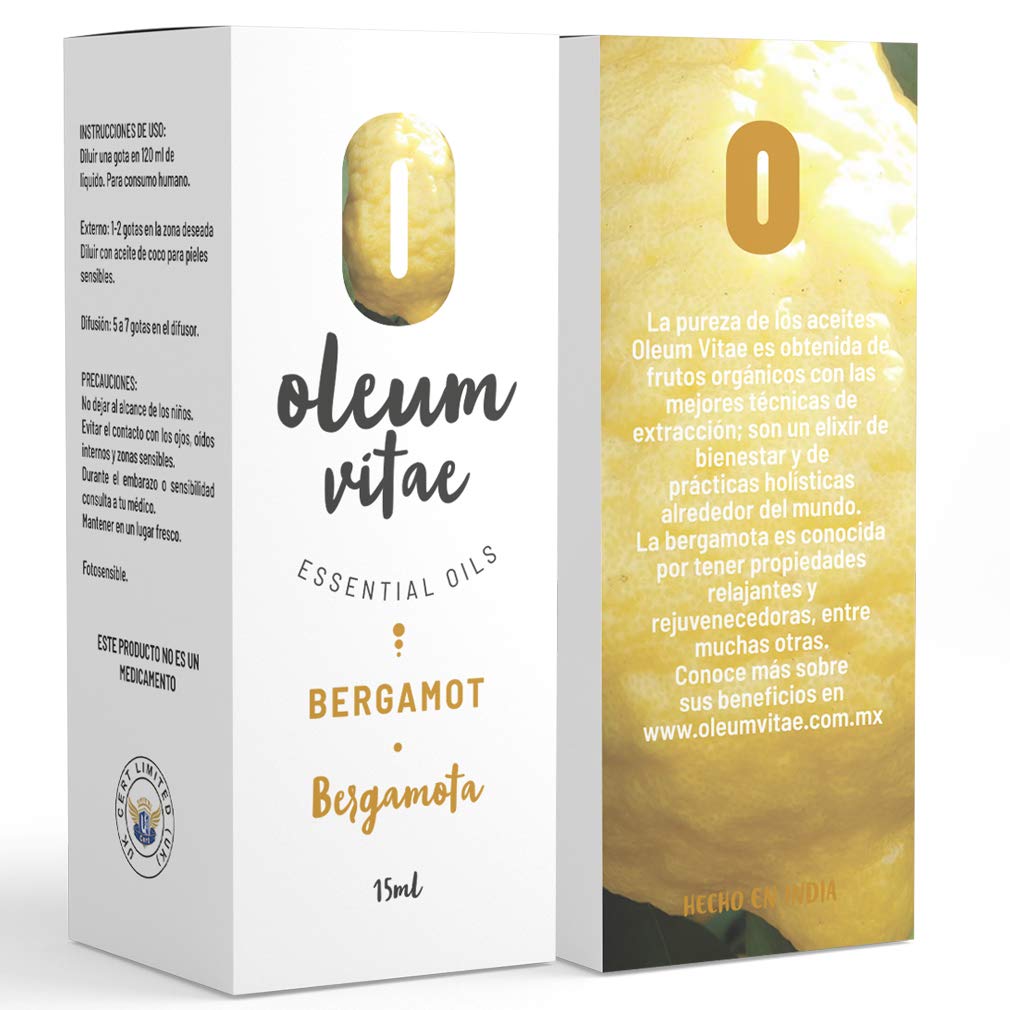 Aceite Esencial OLEUM VITAE Bergamota 100% Puro Orgánico 15 ml Certificado UK Hecho en India