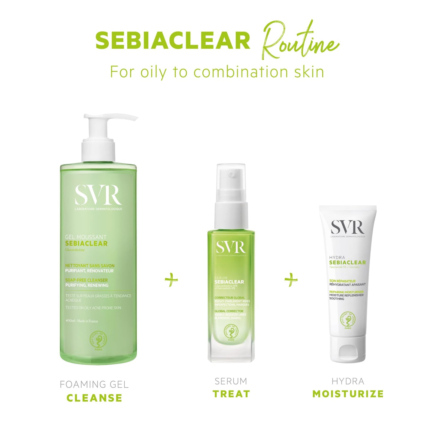 SVR Sebiaclear Gel Moussant Limpiador Facial y Corporal para Piel Mixta, Grasa y con Tendencia al Acné | Con Ácido Salicílico y Gluconolactona | Sin Jabón | 400 ml