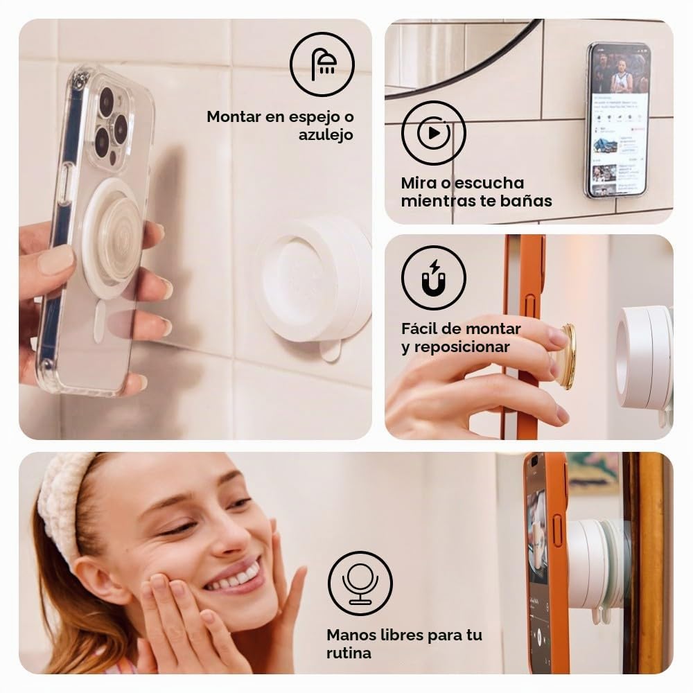 Soporte para Teléfono PopSockets Negro Metálico con Succión Multisuperficie Compatible con MagSafe