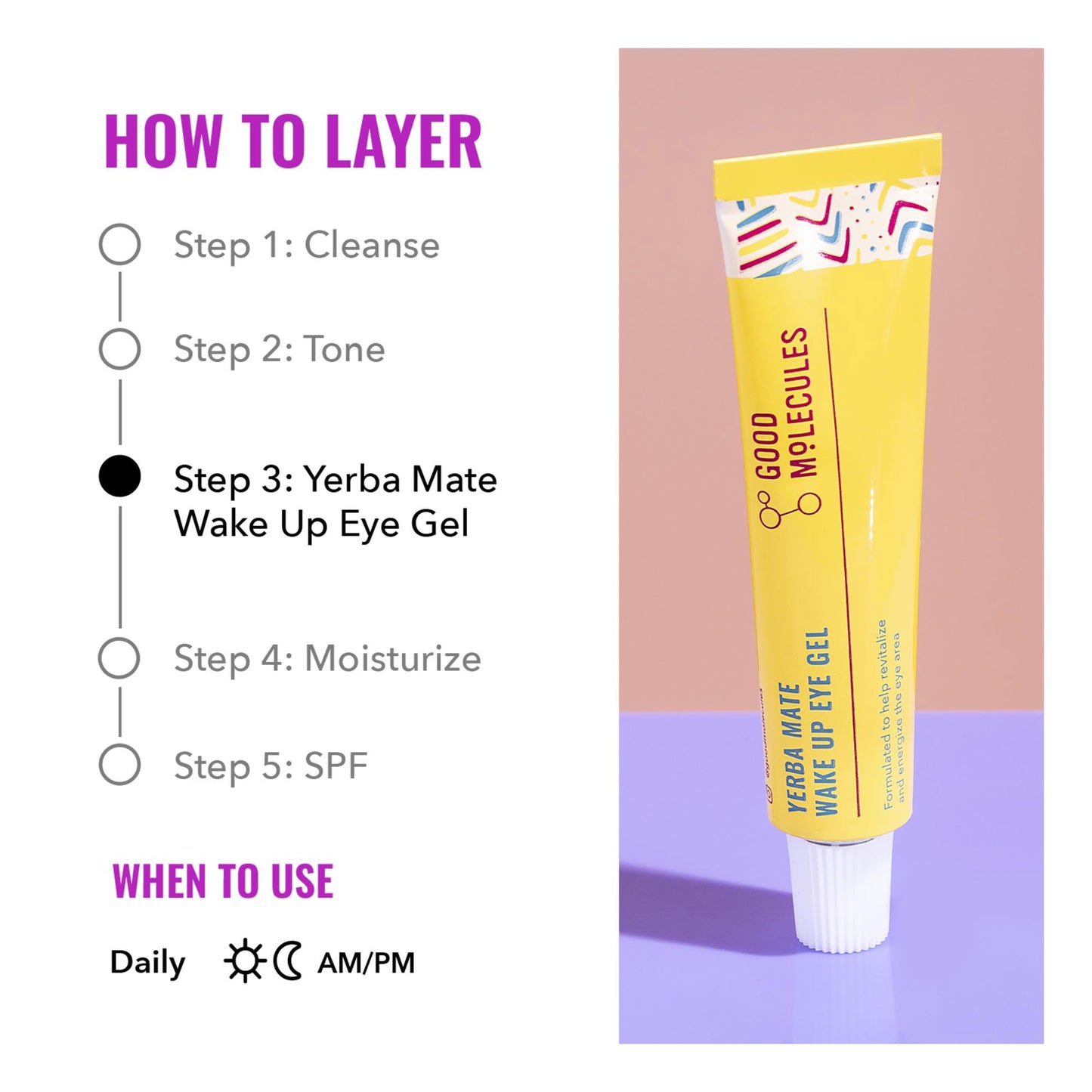 Good Molecules - Gel para ojos Yerba Mate Wake Up, 15 ml/.5 oz, yerba mate y cafeína para minimizar la hinchazón, los ojos cansados y la hinchazón, ácido hialurónico para hidratar, rellenar y suavizar, cuidado de la piel para el rostro