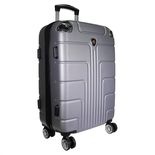 Maleta de Mano Hardside Plata con Ruedas Giratorias 360 y Candado de Seguridad ABS