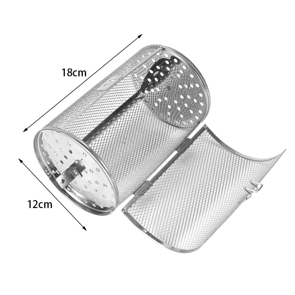LANTRO JS - Cesta de horno de 1 pieza, parrilla de barbacoa de acero inoxidable, cesta de horno de tambor tostador de 12 * 18 cm para frutas secas para hornear