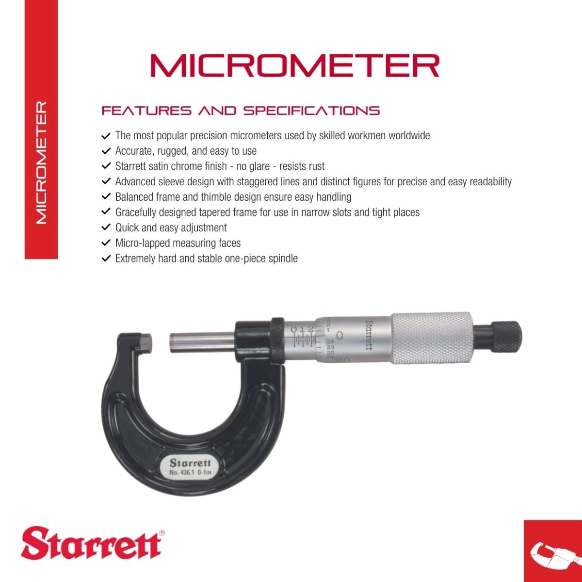Micrómetro Exterior Starrett Cromo Satinado para Ajuste Rápido 3-4 Pulgadas