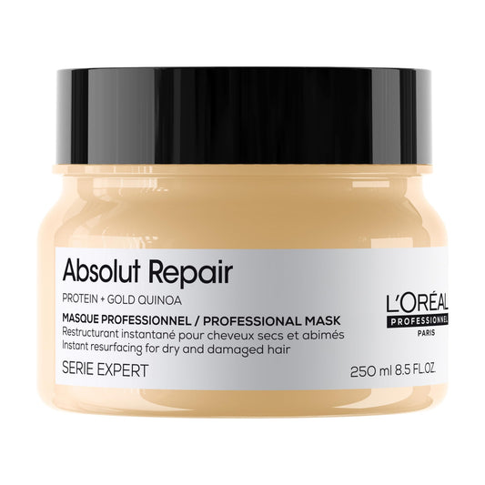 L'Oreal Professionnel Absolut Repair Golden Mask | Mascarilla dorada reparadora | Repara el daño y proporciona brillo al cabello | Con tecnología de quinoa dorada y proteínas | Para cabello grueso y dañado | 250ml
