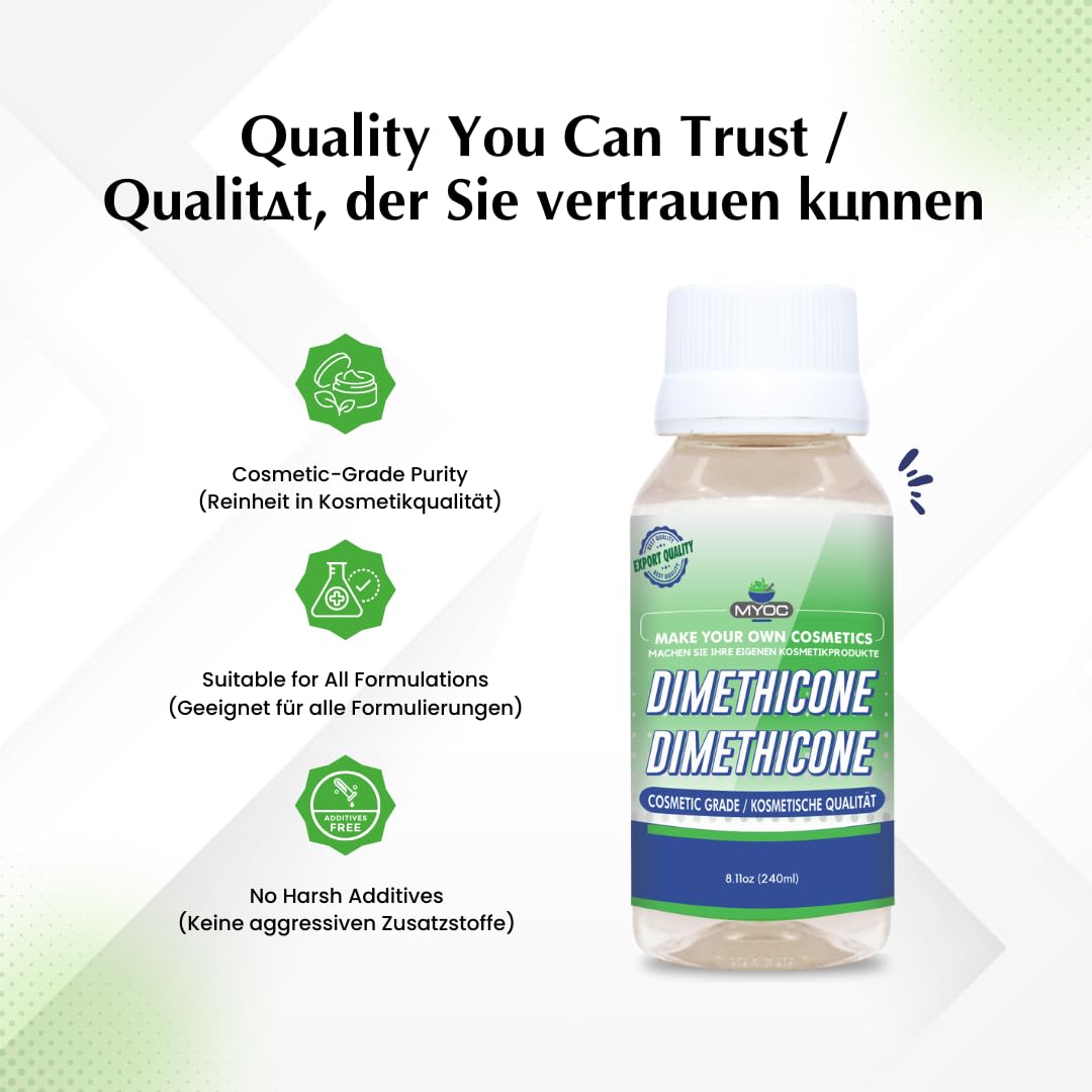 Myoc Dimethicone – Cosmetic Grade | Silicone-Based Emollient for DIY Skincare, Haircare & Personal Care Formulations | 8 FlOz / 240ml