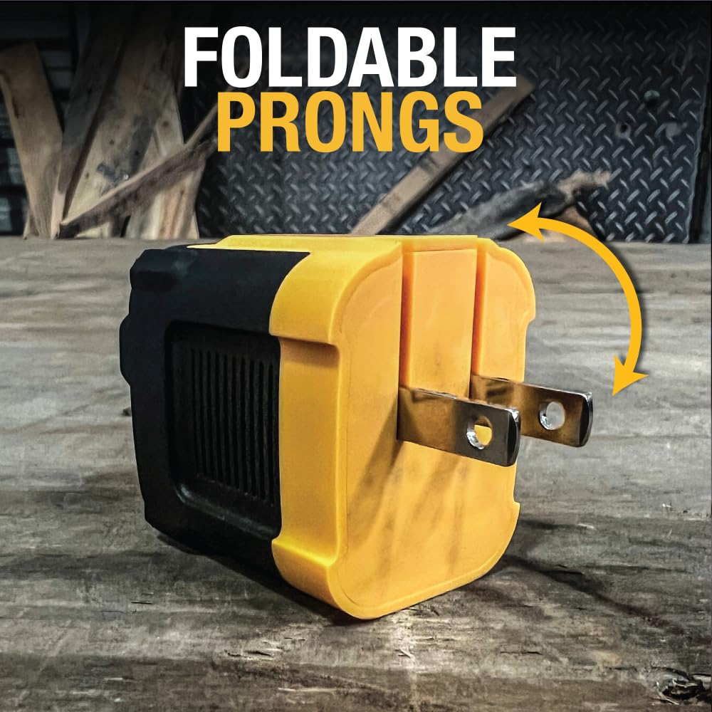 DEWALT 49.5W USB & USB C Charger (Cable Not Included), 2 Port Compact Foldable Fast Charger for iPhone 15/14, Galaxy, Pixel 4/3, iPad - Black & Yellow