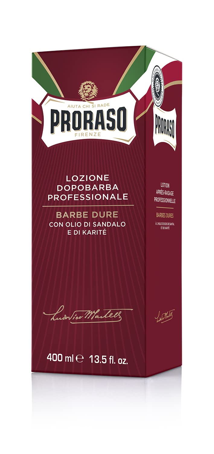 Proraso After Shave Loción Tamaño Profesional Sándalo 400 ml, Refrescante y Tonificante para Hombre, Línea Roja