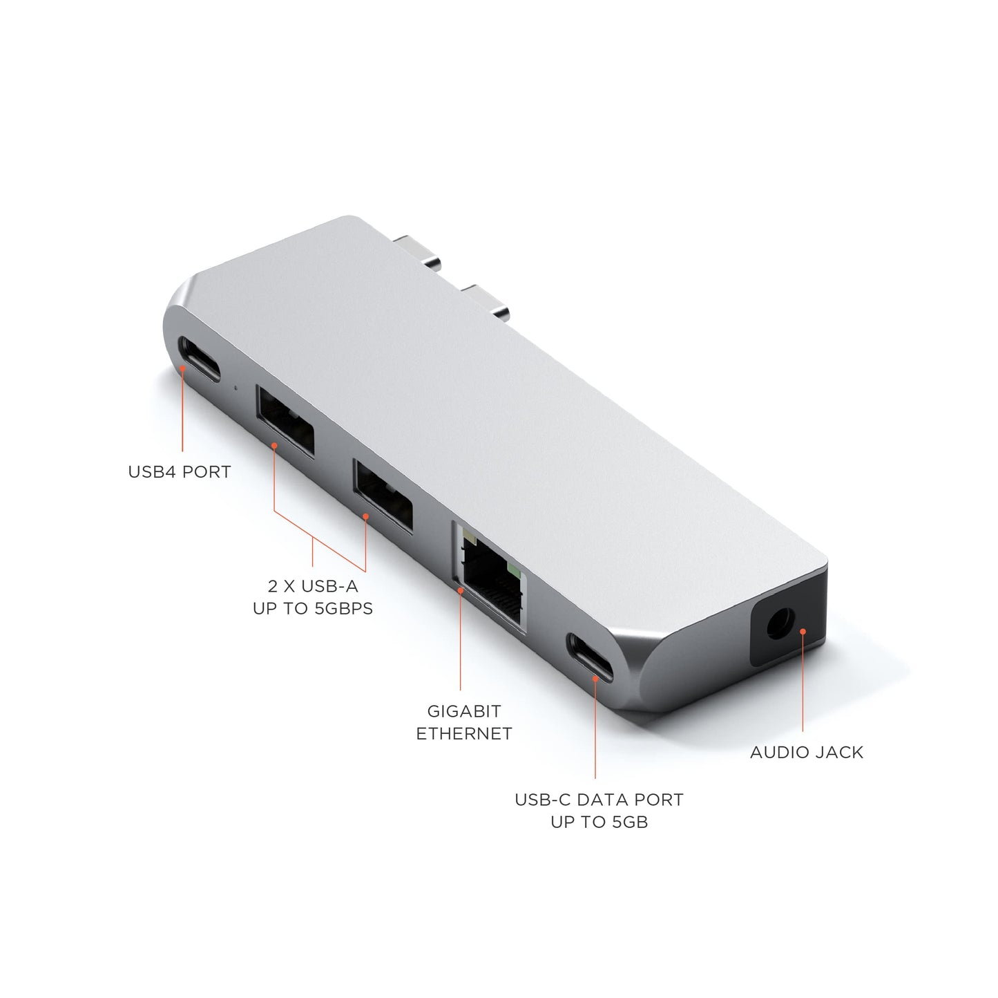 Hub Pro Mini SATECHI Plata USB4 con Ethernet y Jack de Audio para MacBook Pro/Air M2/M1