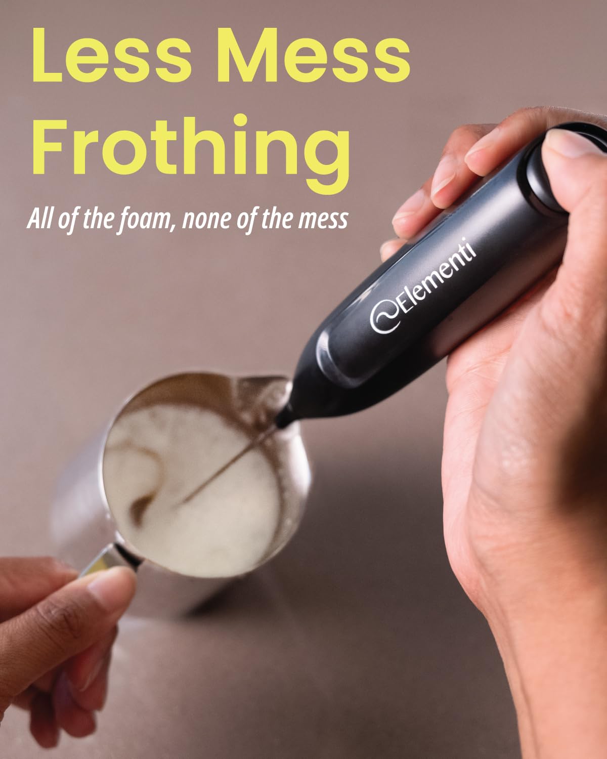 Elementi Potente Vaporizador De Leche Y Batidora De Mano Ligera, Batidor De Matcha para Lattes De Ensueño, Potente Batidora De Café Y Batidora: Prepara Capuchinos Cremosos En Casa (Negro)