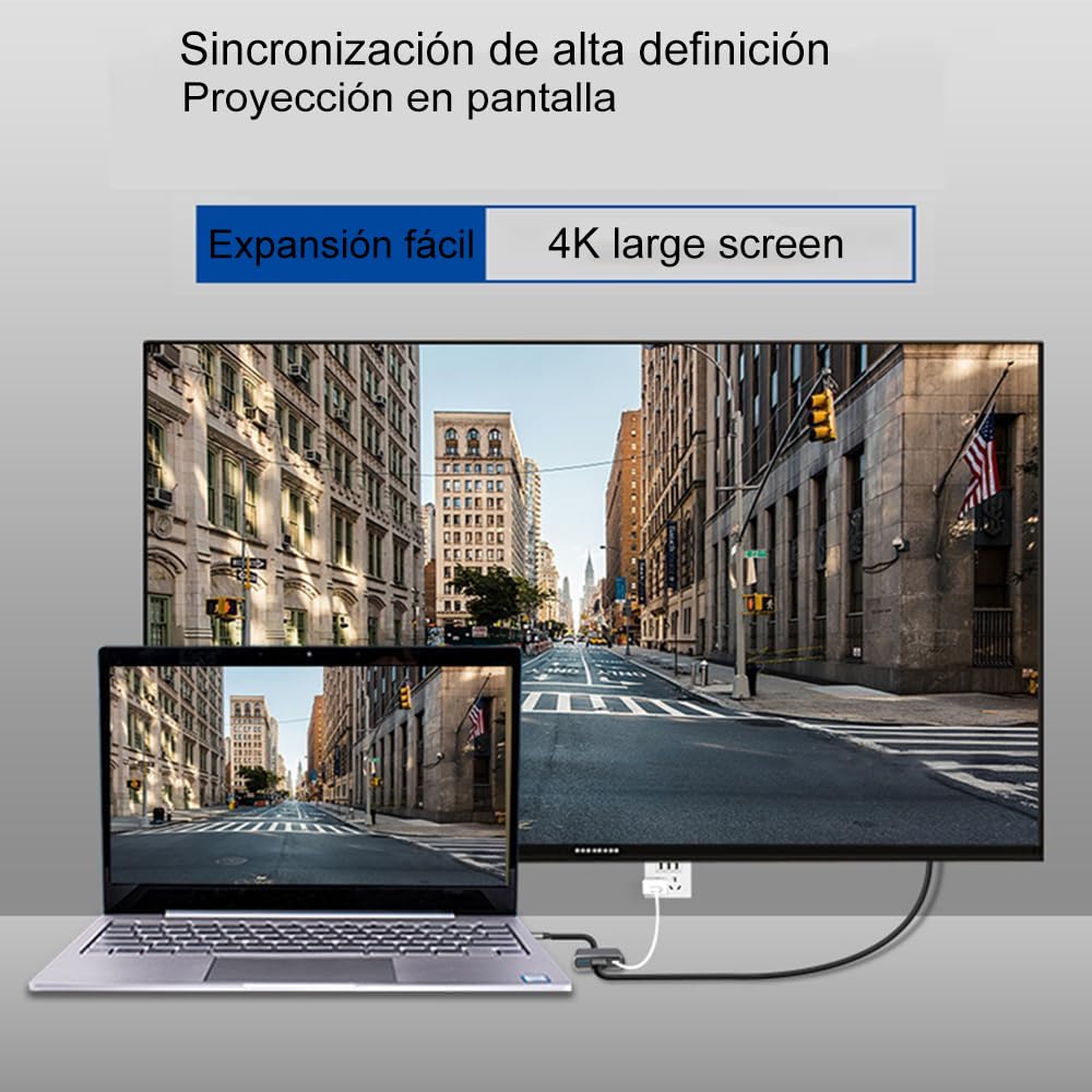 Adaptador USB C a HDMI ZOKNGB Gris con Hub 3 en 1 y Salida HDMI 4K Compatible con MacBook Pro/Air/iPad DELL XPS