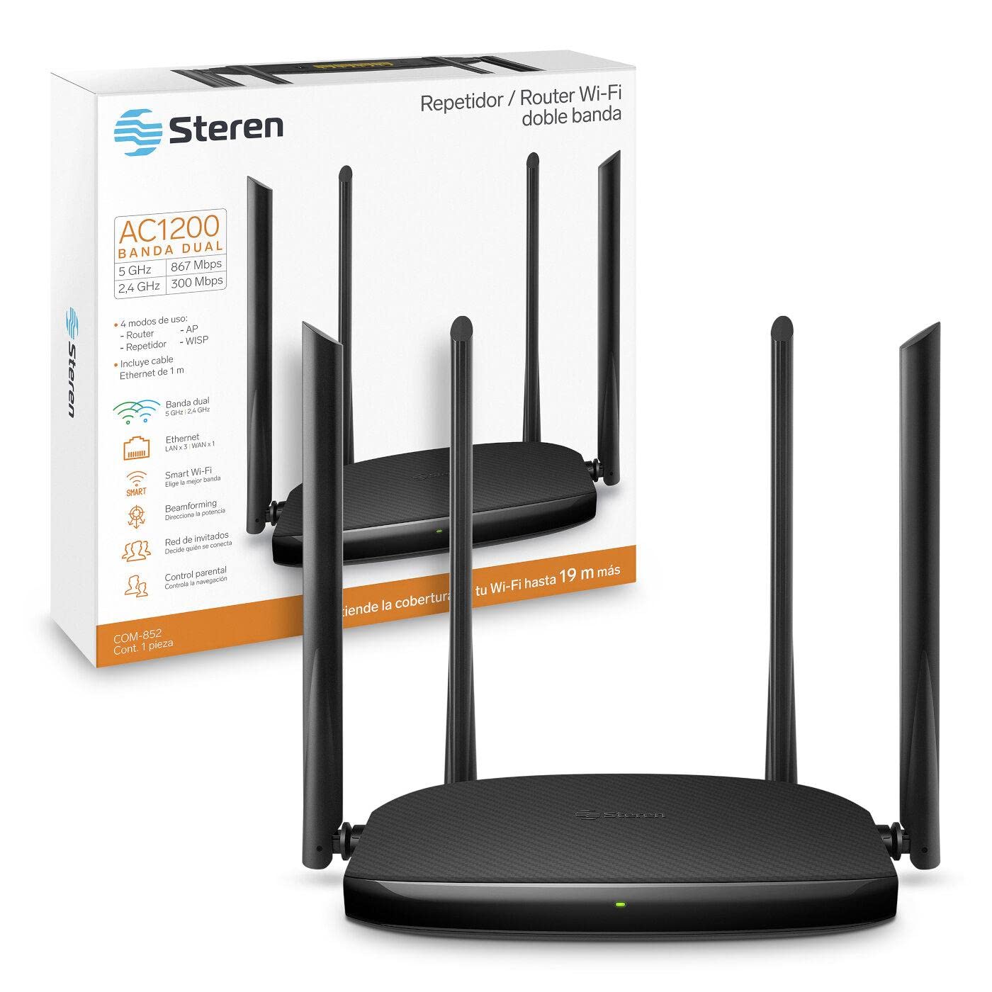 STEREN Repetidor/Router Wi-Fi, 2,4 GHz y 5 GHz (B/G/N/A/AC), hasta 30 m de Cobertura