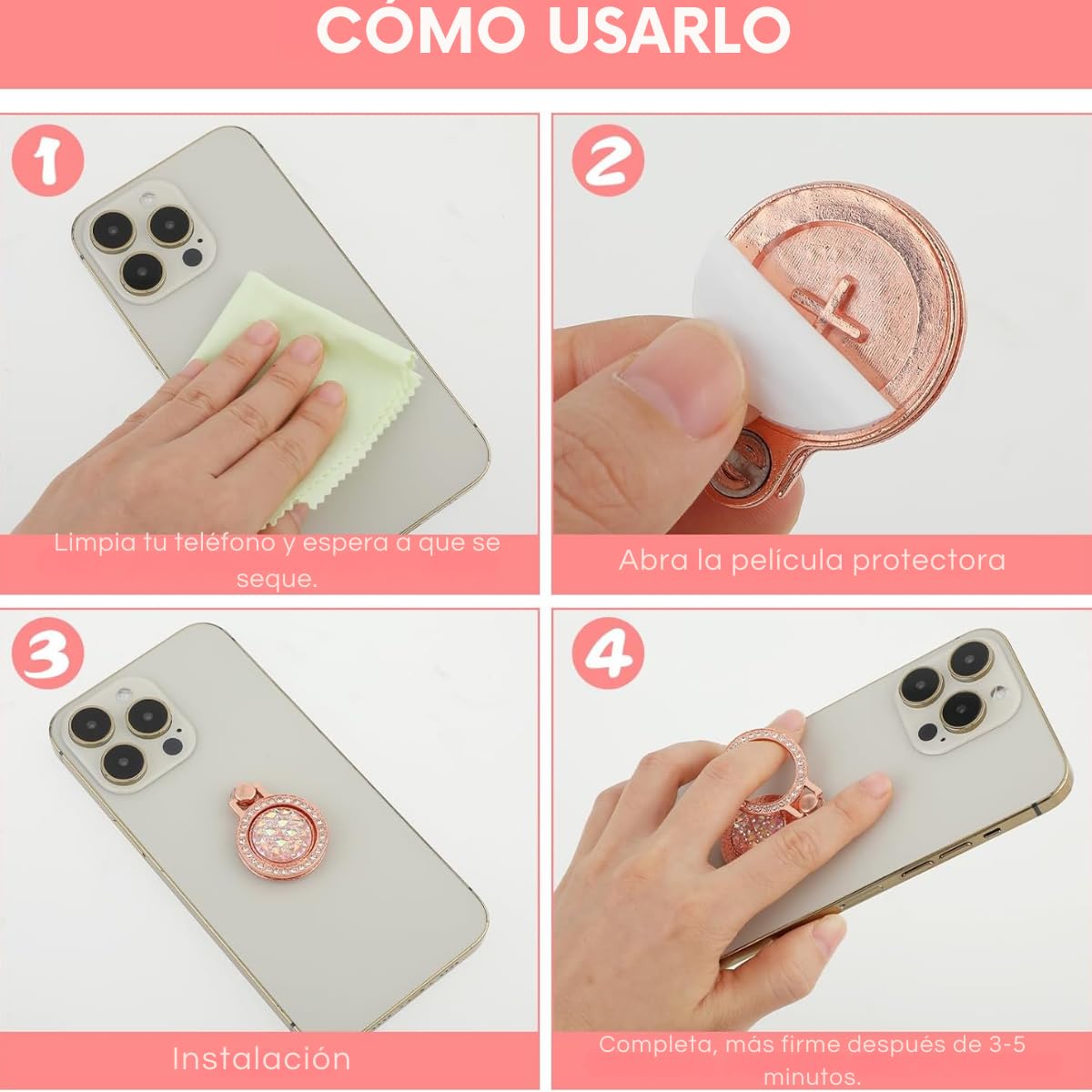 Soporte de Anillo VERALY.MX Cristales con Diseño Brillante para Celular