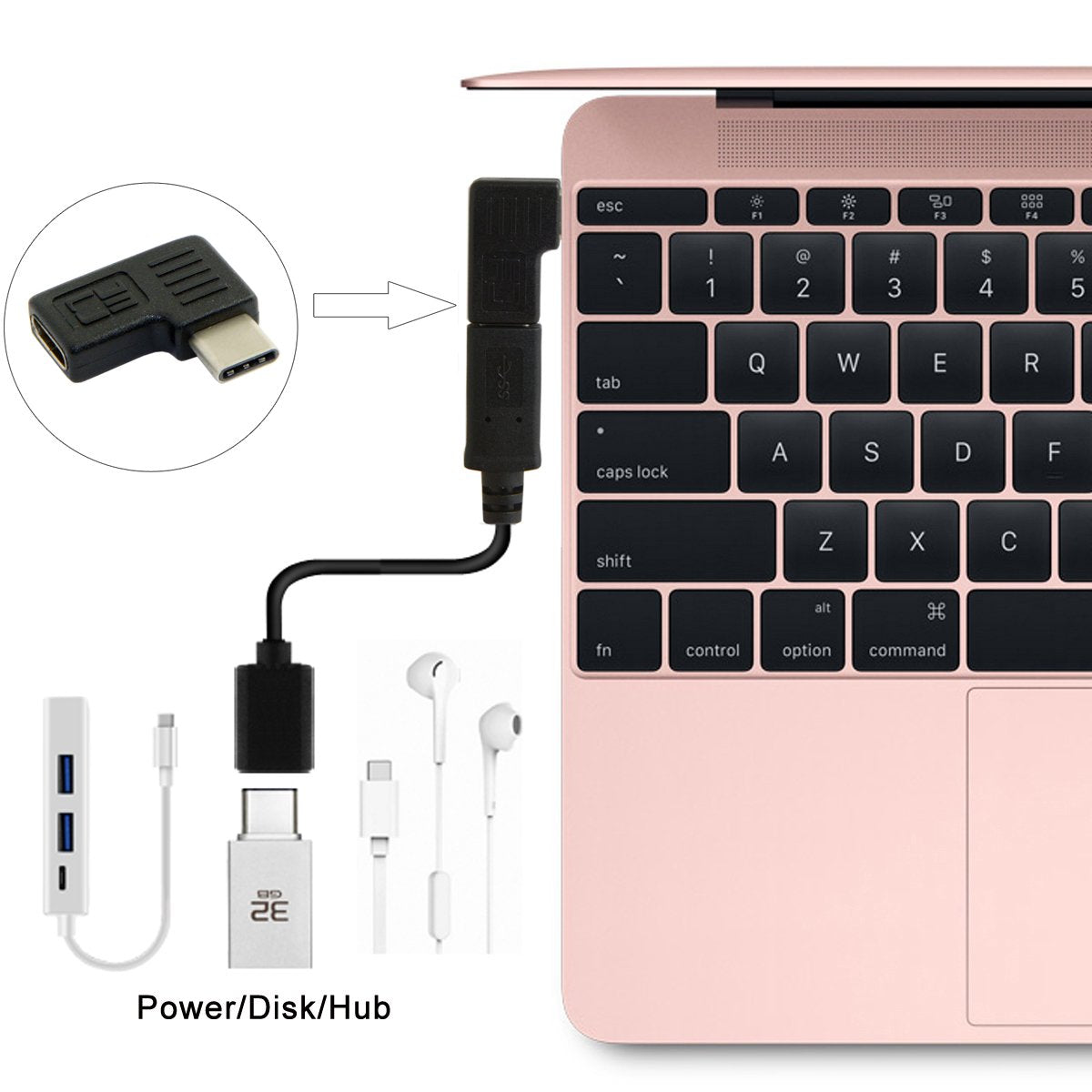 Adaptador de Extensión USB Tipo C JSER Angulado para Portátiles y Teléfonos