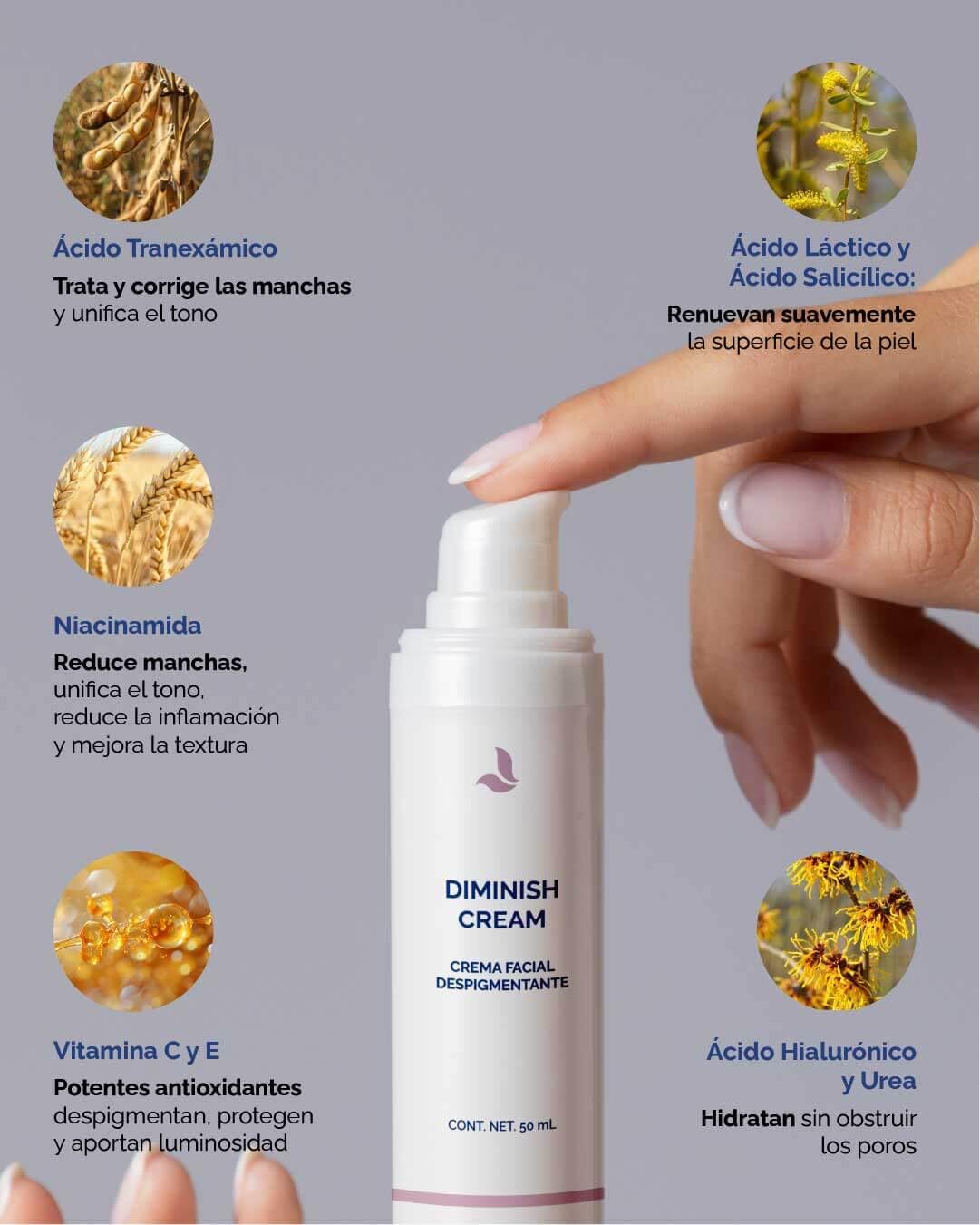 KareCo Diminish Despigmentante facial en Crema| Reduce manchas y líneas de expresión | Ácido Azelaico, Ácido Hialurónico y Vitamina C | Obtén una piel uniforme y radiante | agregalo a tu skin care