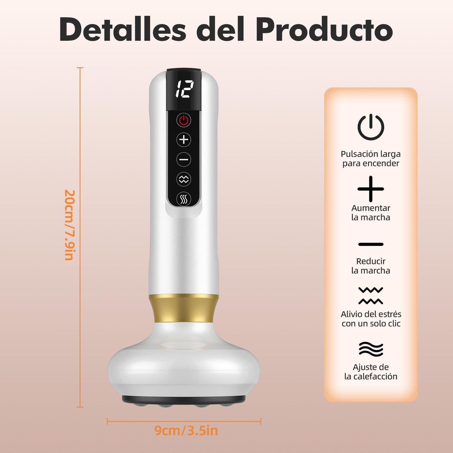 Masajeador AnticelulíTico,Masajeador Corporal Multifuncional,con Tablero Gua Sha,Herramienta de Masaje Eléctrico,12 Niveles con Calor, Eliminador De Celulitis para Abdomen,Brazo,Cintura,Pierna-Blanco