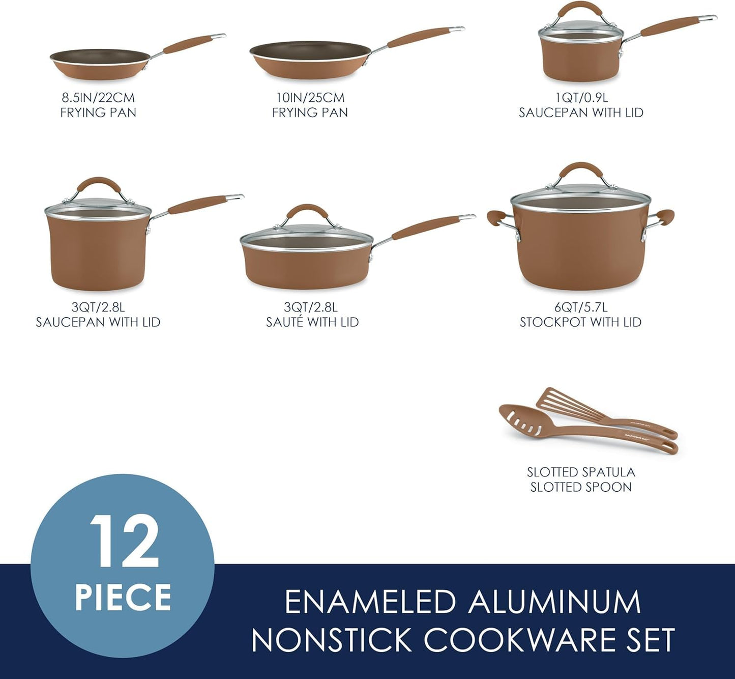 Batería de Cocina Rachael Ray Cucina Café Champiñón Anti-Adherente de Porcelana Dura 12 Piezas