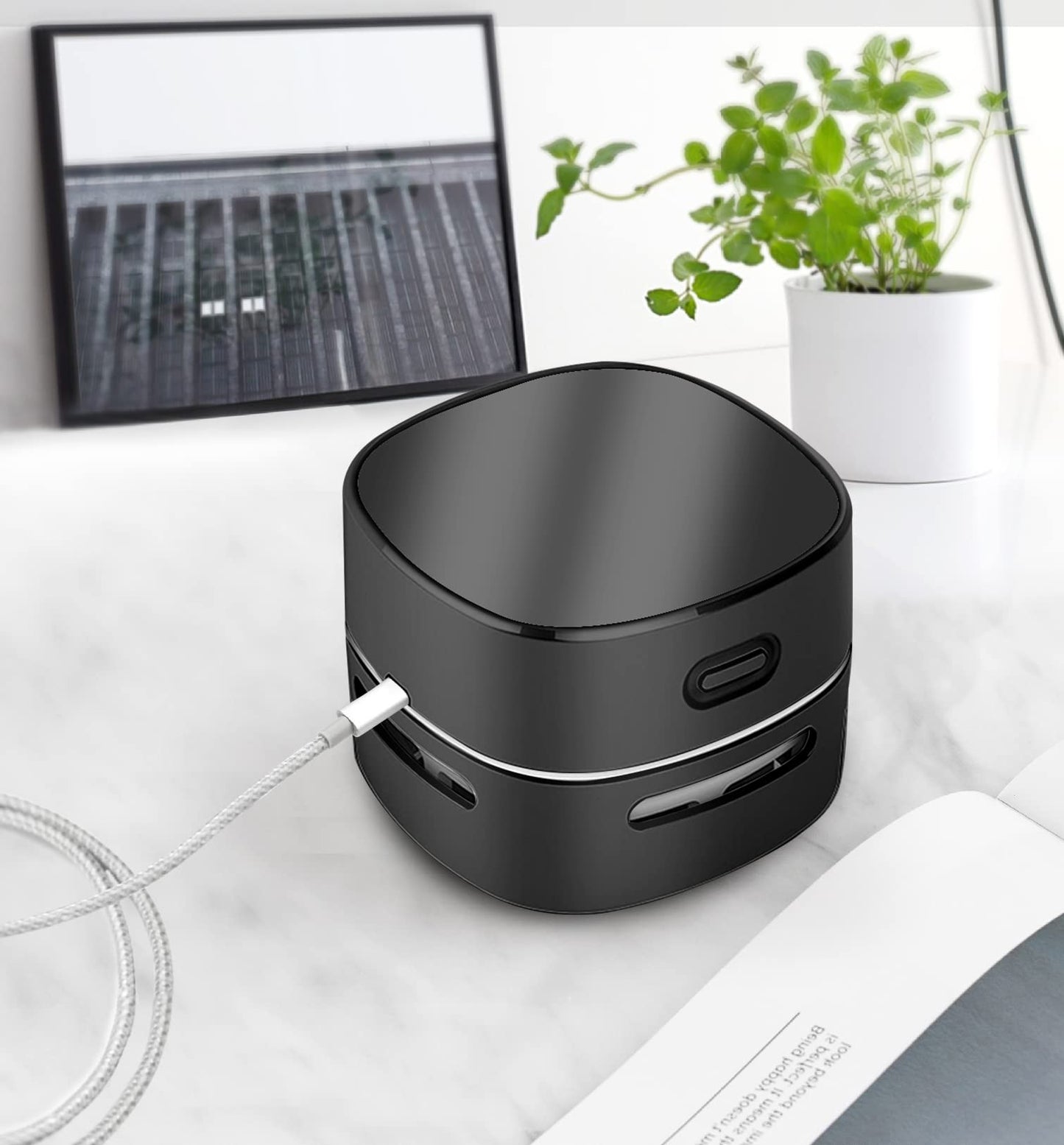 ODISTAR - Aspiradora de computadora, mini barredora de polvo de mesa, ahorro de energía, alta resistencia hasta 400 minutos, diseño giratorio de 360º para teclado, hogar, escuela, oficina (carga