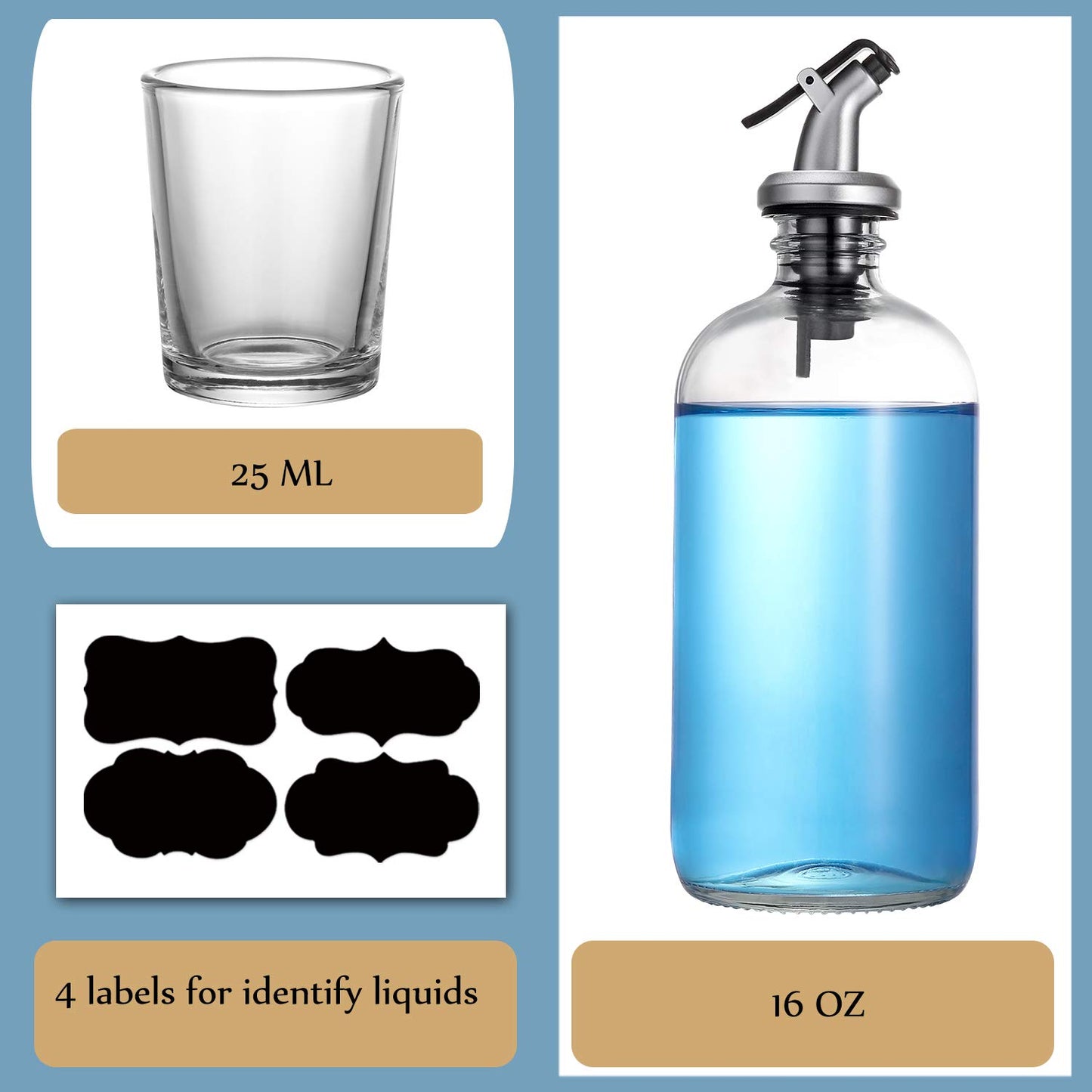 Dispensador de Enjuague Bucal de Vidrio AOZITA Transparente con Boquilla y Vaso Medidor