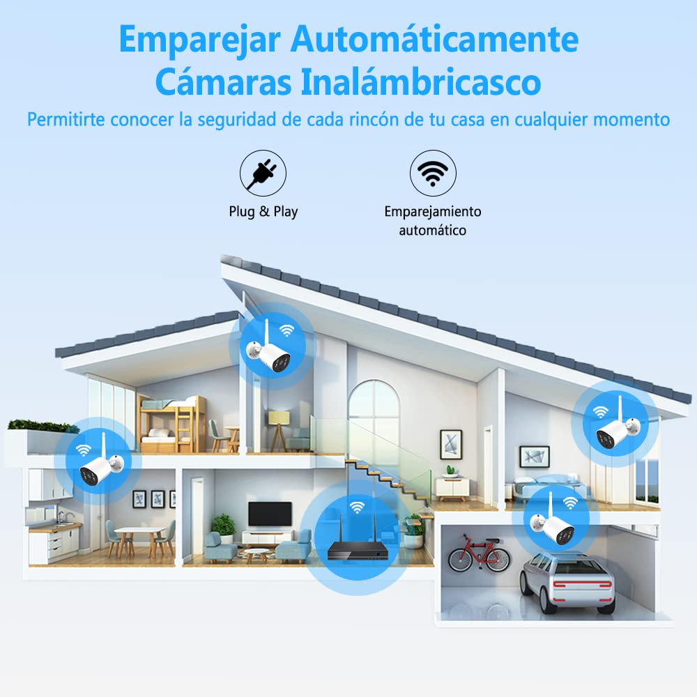 Kit de Cámara de Seguridad EASYTAO Blanco 8CH 2MP WiFi NVR con 4 Cámaras Visión Nocturna Impermeable