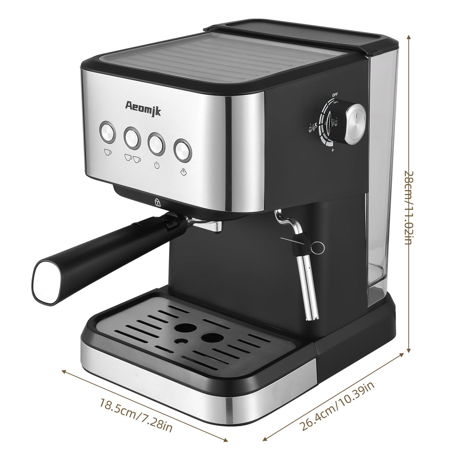 Feiniao 15Bar Máquina de Espresso Cafetera semiautomática multifunción de 1050W con vaporizador de leche, depósito de agua de 1.5L, Semi Cafetera Automatica para Capuchino, Latte y Macchiato