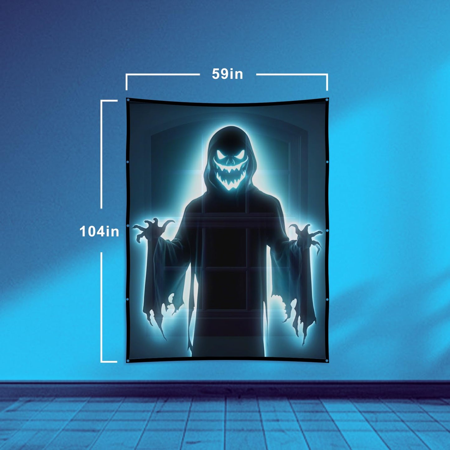 Proyector de Halloween holograma plegable de visualización de 120 pulgadas, portátil antiarrugas para interiores, proyector de video de doble cara para proyectar videos de Halloween, película nocturna