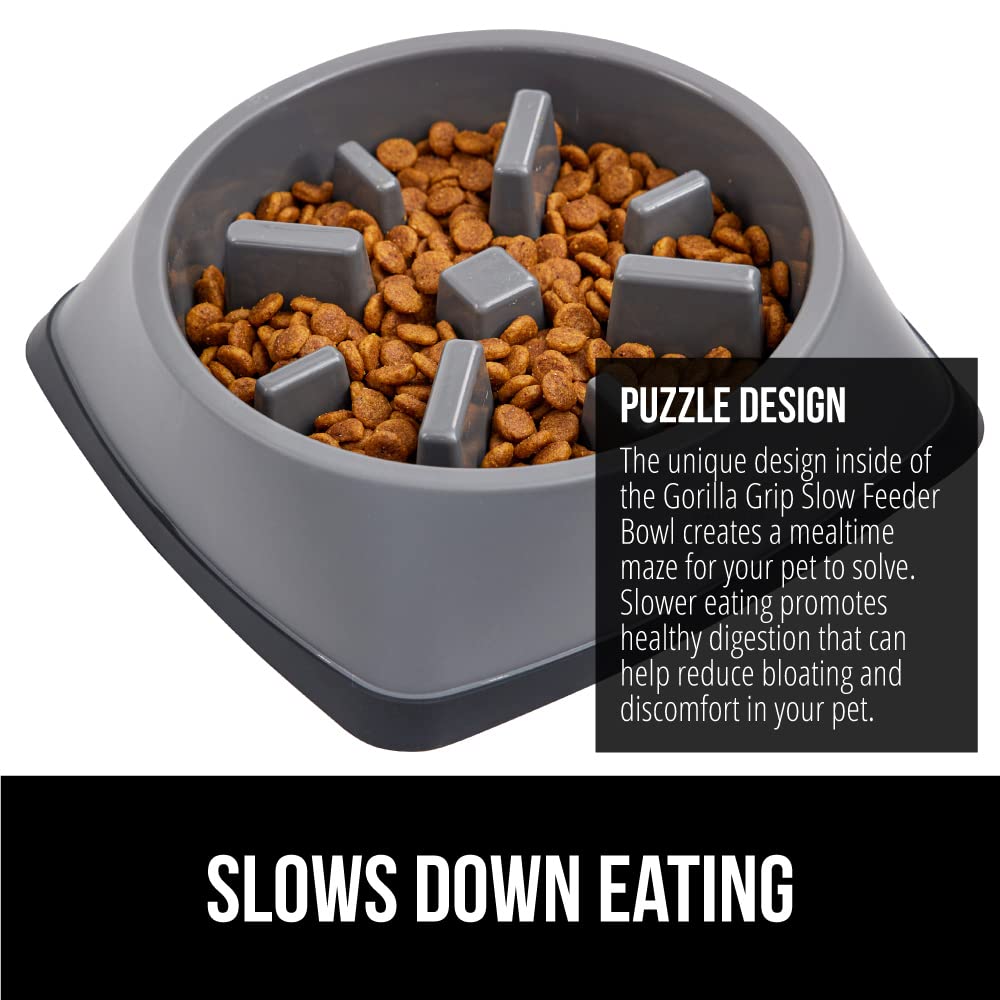 Gorilla Grip Cuenco antideslizante de alimentación lenta para mascotas, 2 tazas, ralentiza los alimentos, hábito de alimentación saludable, reduce a los perros de comer en exceso, mejora la digestión de las mascotas, apto para lavavajillas, para alimentos