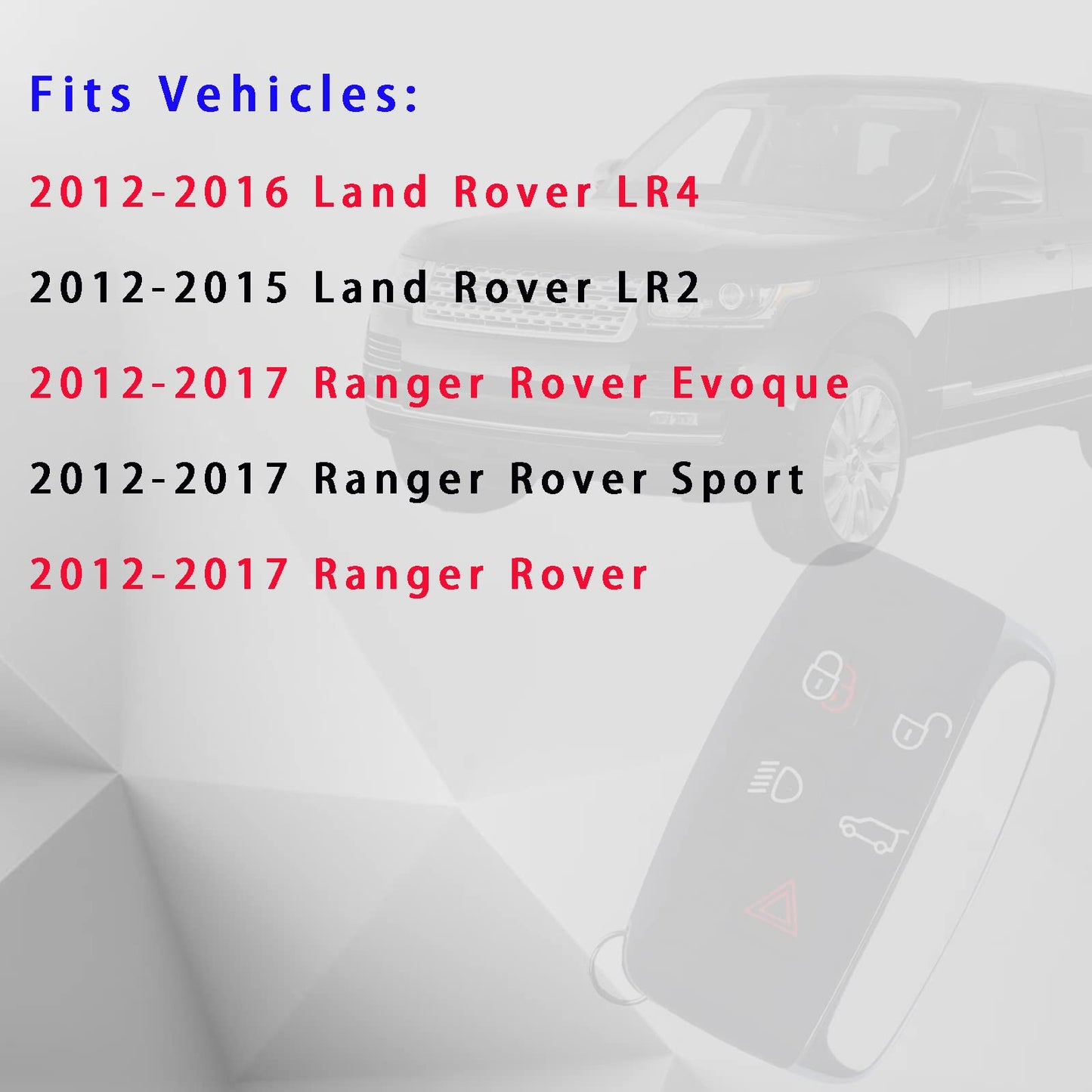Llavero de repuesto de 5 botones para coche, control remoto de entrada sin llave, compatible con Ranger Rover 2012-2017, Sport, Evoque/Land Rover LR2/LR4 (KOBJTF10A), paquete de 1